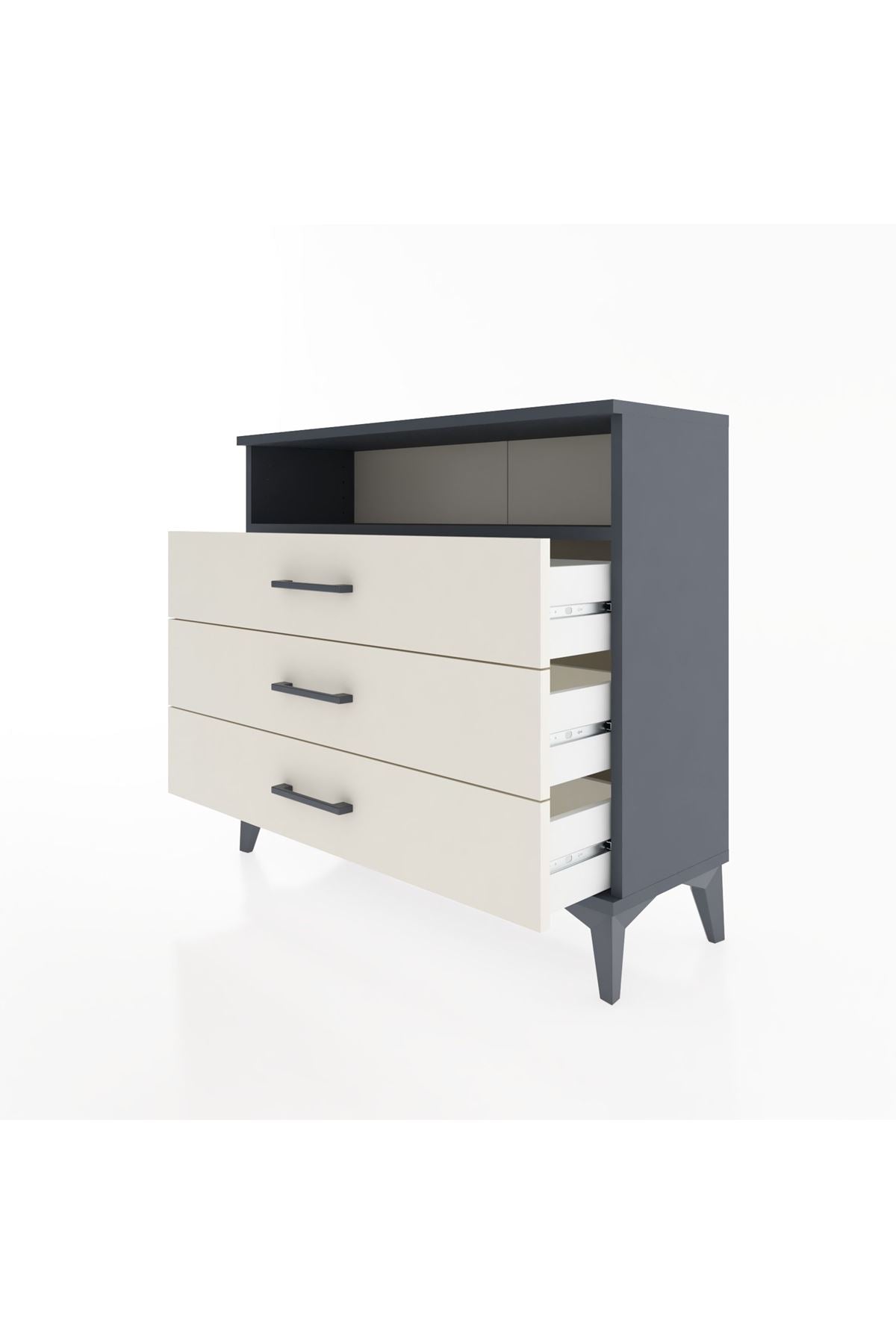 Arges Şifonyer Tek Raflı 3 Çekmeceli 88x30x80 Antrasit-Aytaşı