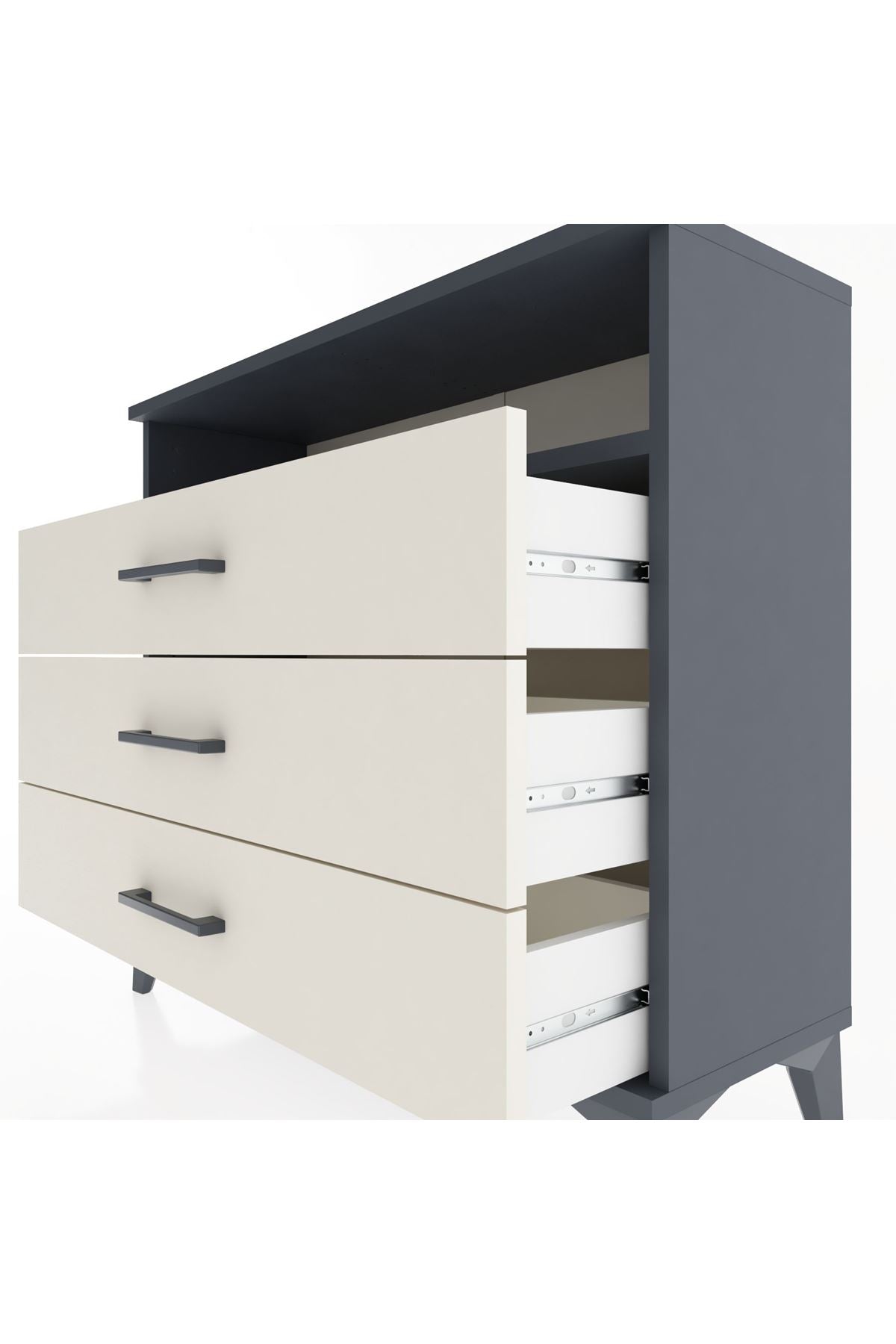 Arges Şifonyer Tek Raflı 3 Çekmeceli 88x30x80 Antrasit-Aytaşı