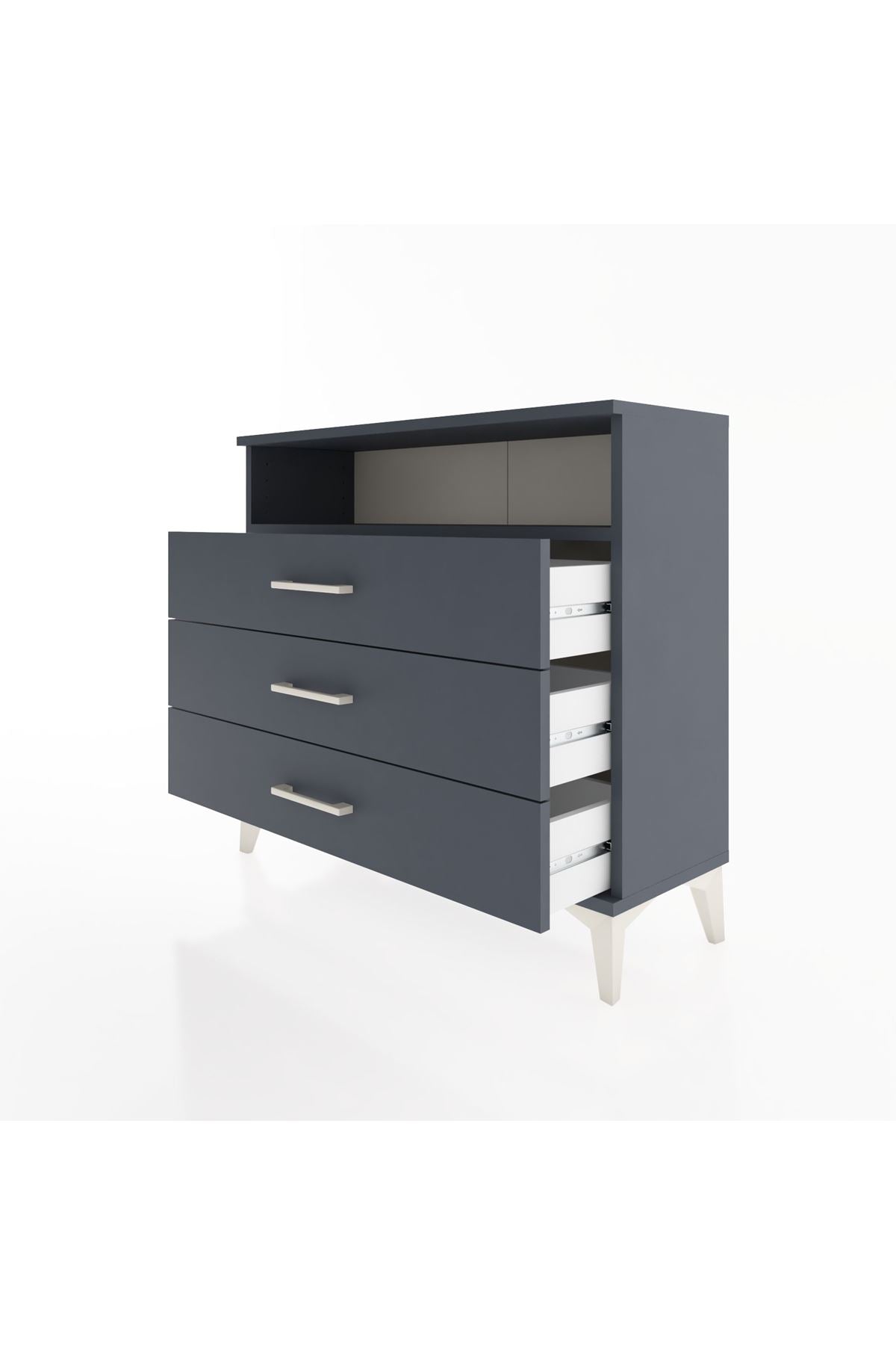 Arges Şifonyer Tek Raflı 3 Çekmeceli 88x30x80 Antrasit-Antrasit