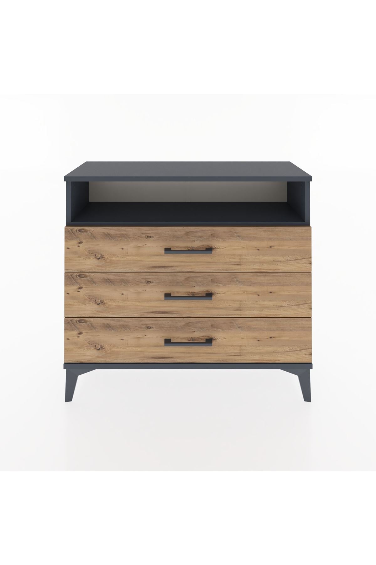 Arges Şifonyer Tek Raflı 3 Çekmeceli 88x30x80 Antrasit-Çam