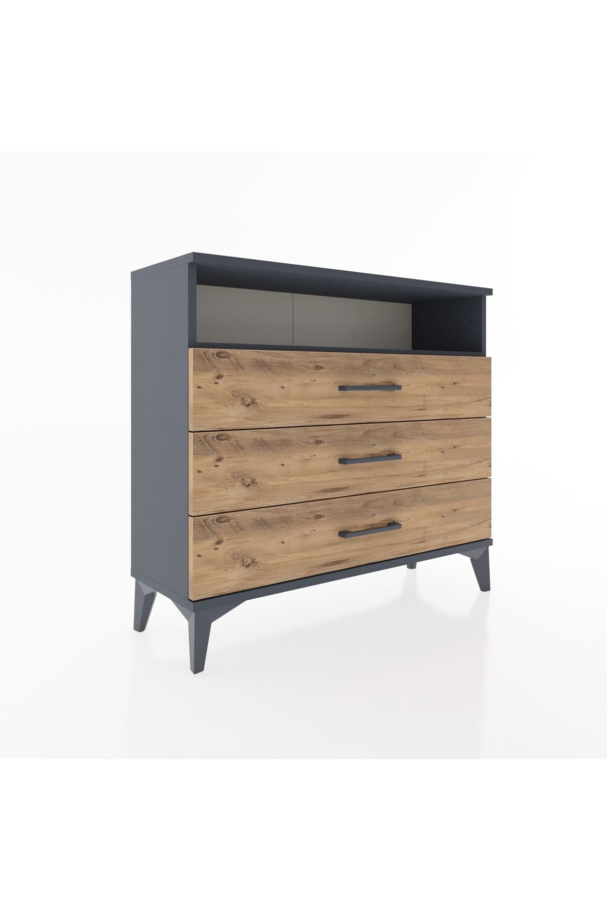 Arges Şifonyer Tek Raflı 3 Çekmeceli 88x30x80 Antrasit-Çam