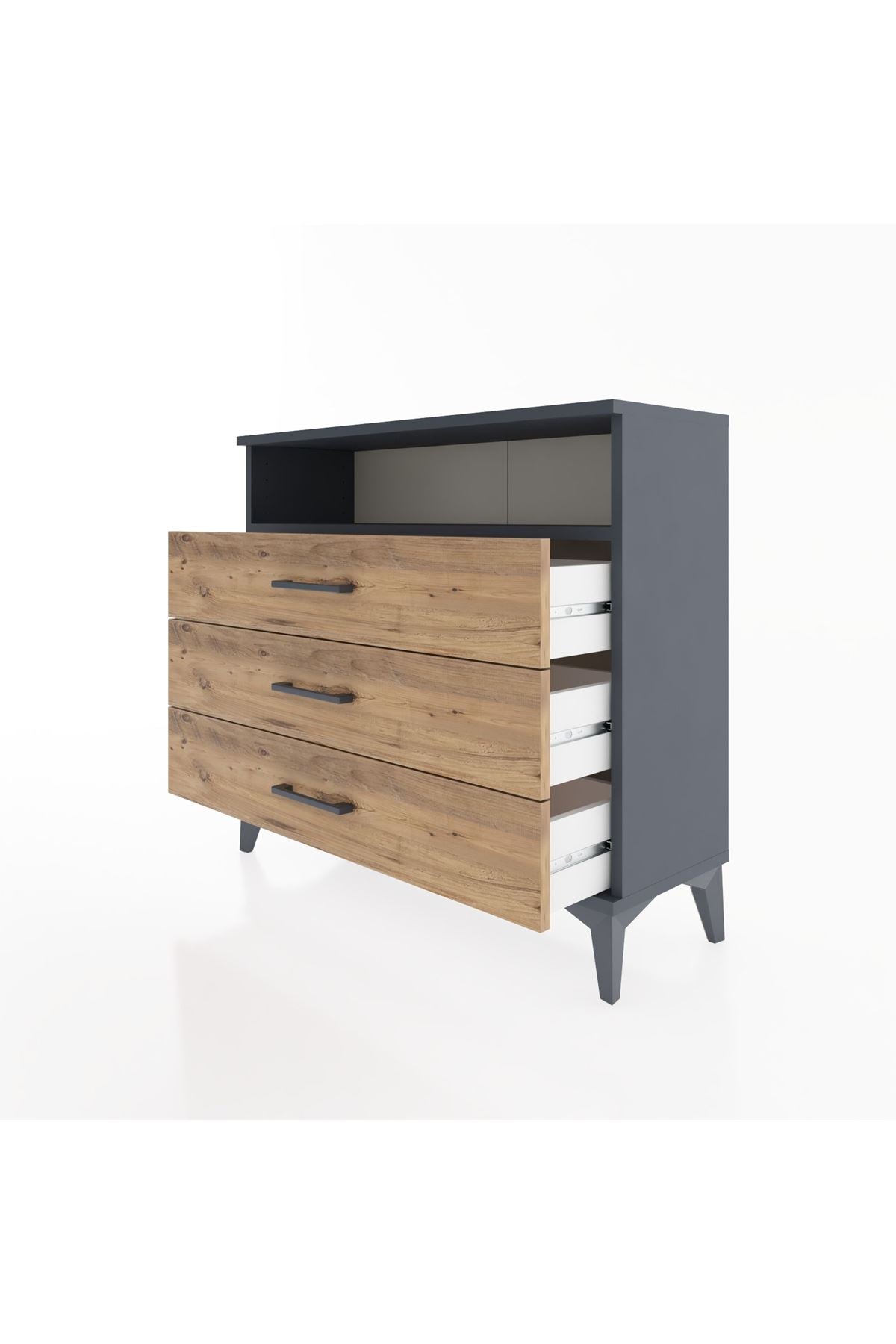 Arges Şifonyer Tek Raflı 3 Çekmeceli 88x30x80 Antrasit-Çam