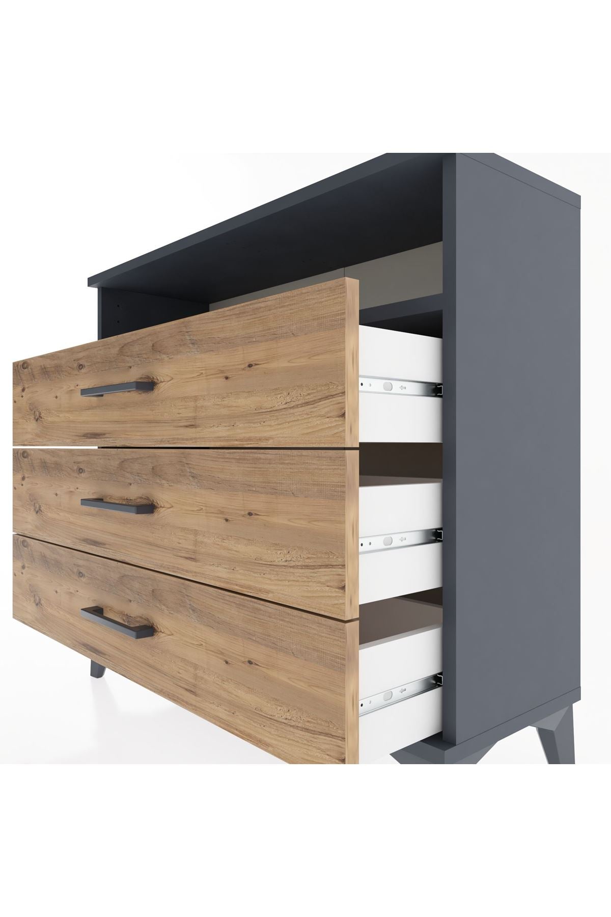 Arges Şifonyer Tek Raflı 3 Çekmeceli 88x30x80 Antrasit-Çam