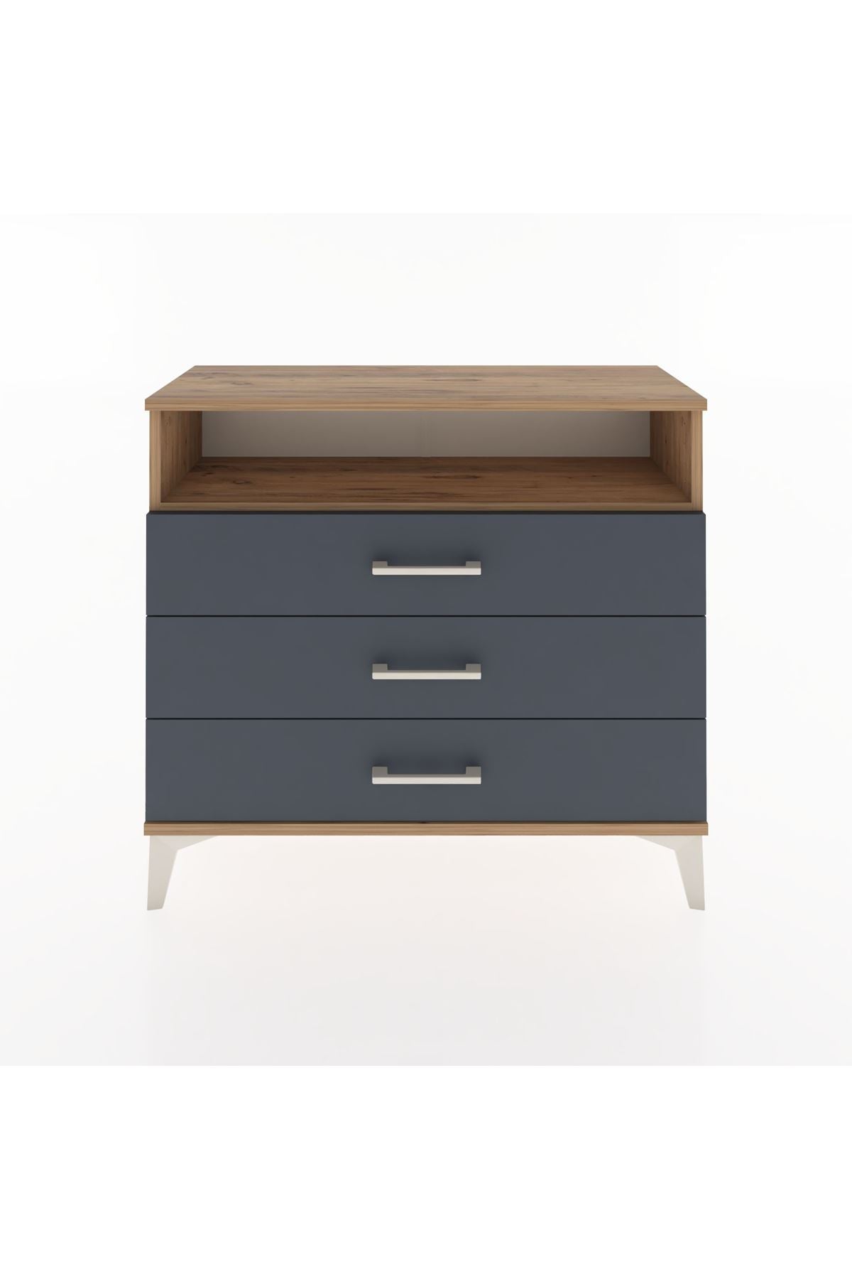 Arges Şifonyer Tek Raflı 3 Çekmeceli 88x30x80 Çam-Antrasit