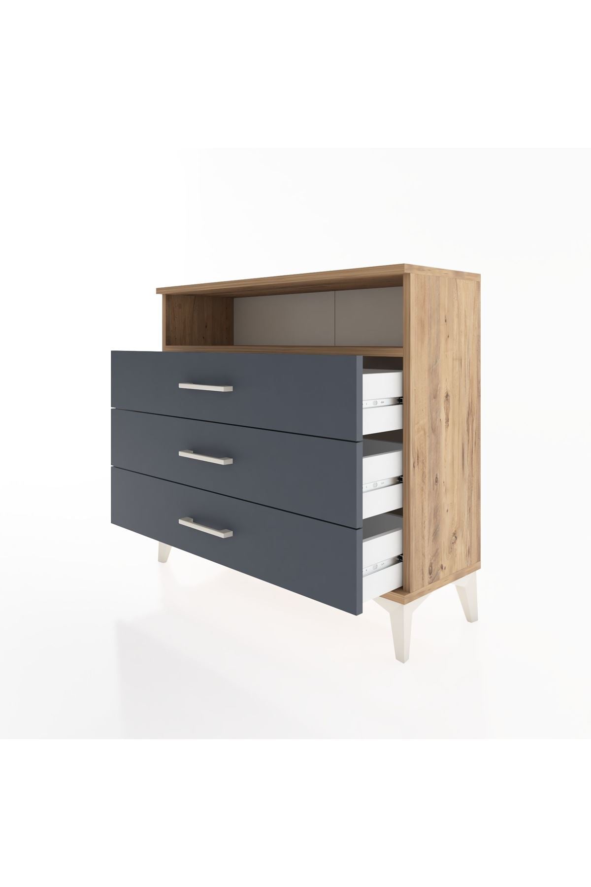 Arges Şifonyer Tek Raflı 3 Çekmeceli 88x30x80 Çam-Antrasit