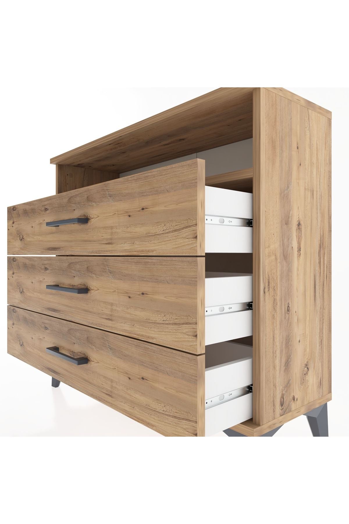 Arges Şifonyer Tek Raflı 3 Çekmeceli 88x30x80 Çam-Çam