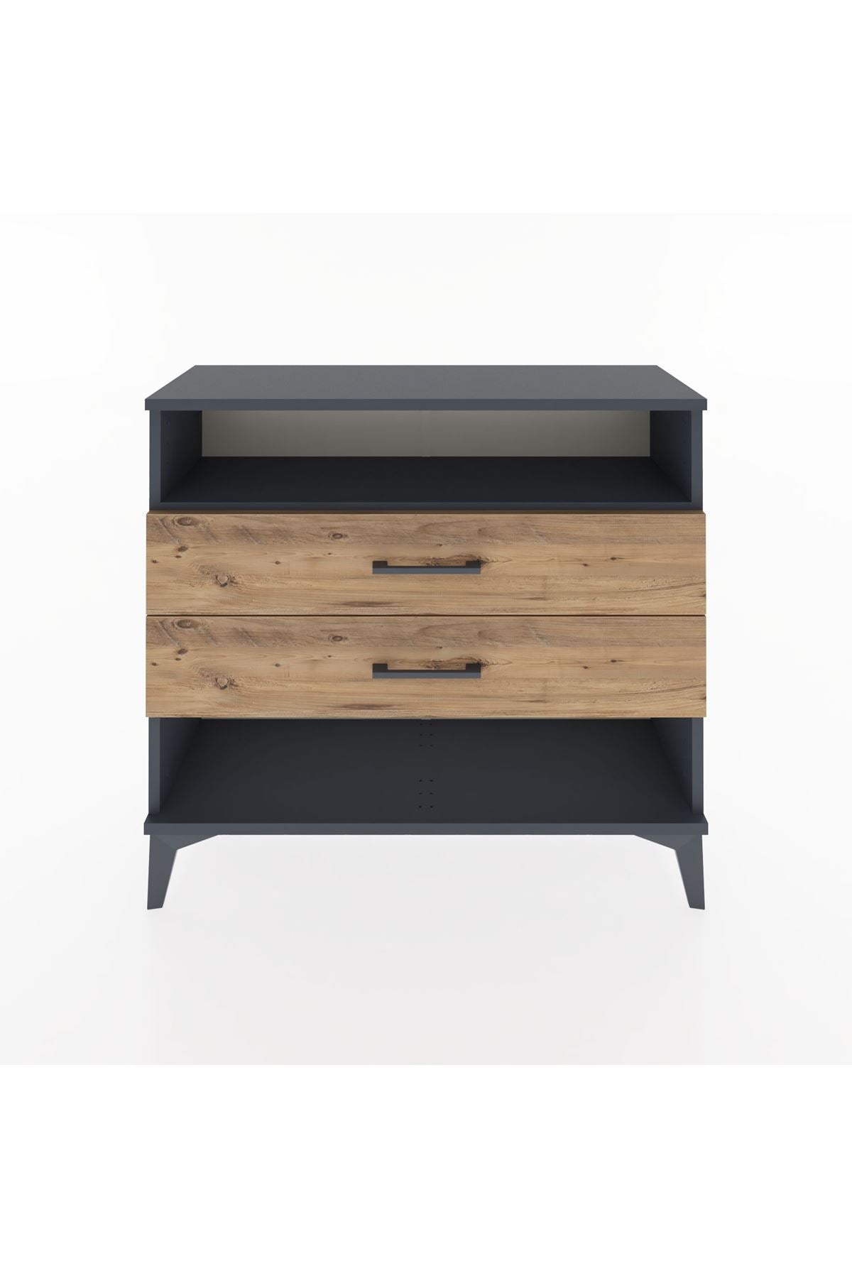 Arges Şifonyer Tek Raflı 2 Çekmeceli 88x30x80 Antrasit-Çam