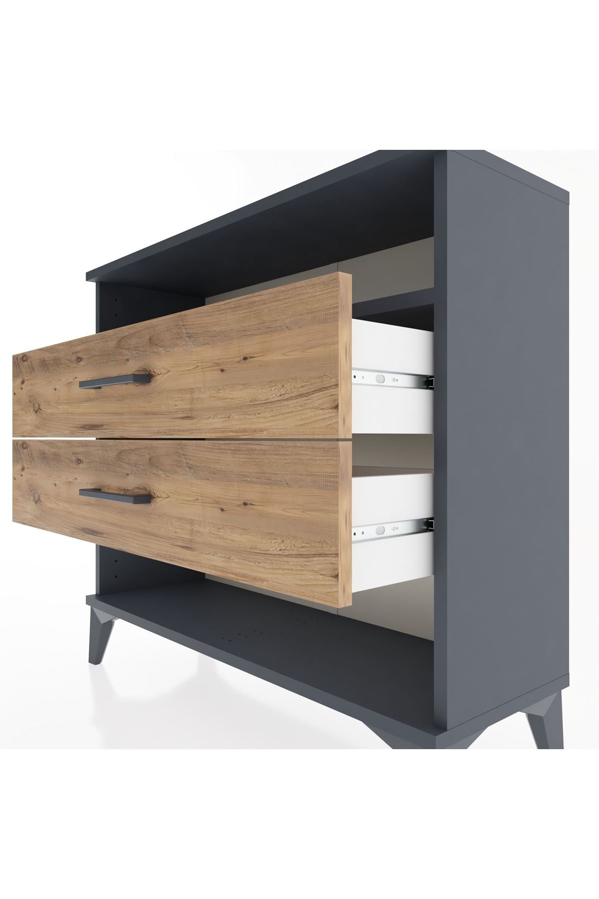 Arges Şifonyer Tek Raflı 2 Çekmeceli 88x30x80 Antrasit-Çam