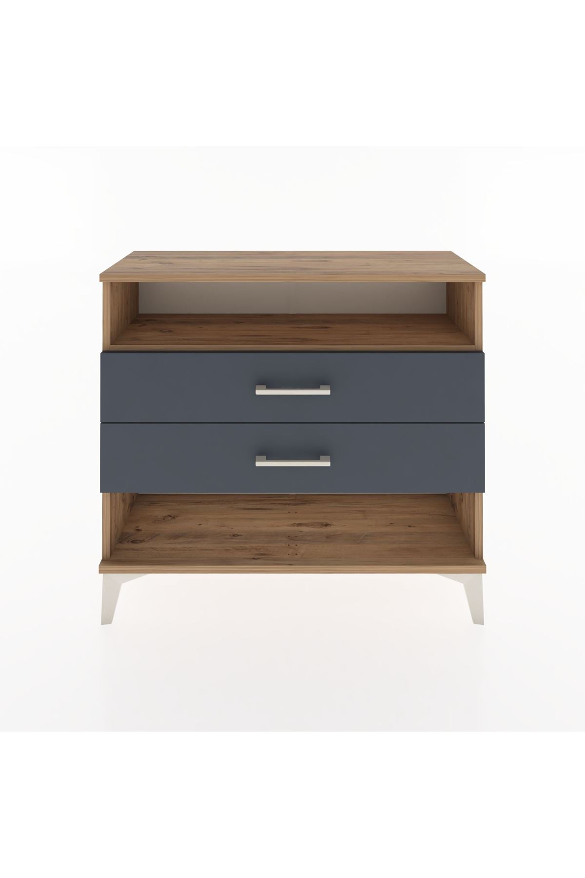 Arges Şifonyer Tek Raflı 2 Çekmeceli 88x30x80 Çam-Antrasit