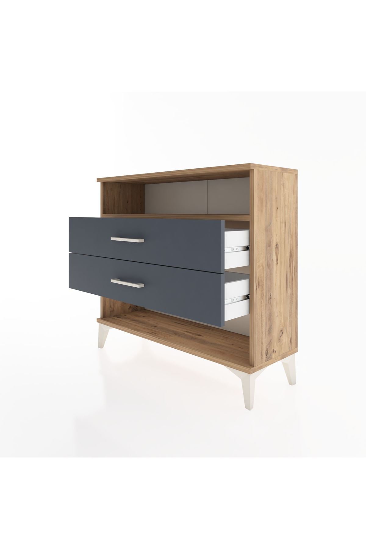 Arges Şifonyer Tek Raflı 2 Çekmeceli 88x30x80 Çam-Antrasit