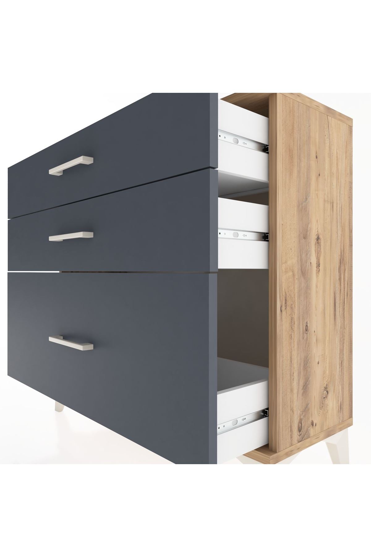 Arges Şifonyer 3 Çekmeceli 88x30x80 Çam-Antrasit