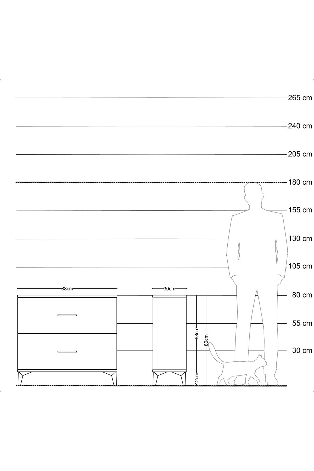 Arges Şifonyer 2 Çekmeceli 88x30x80 Çam-Antrasit
