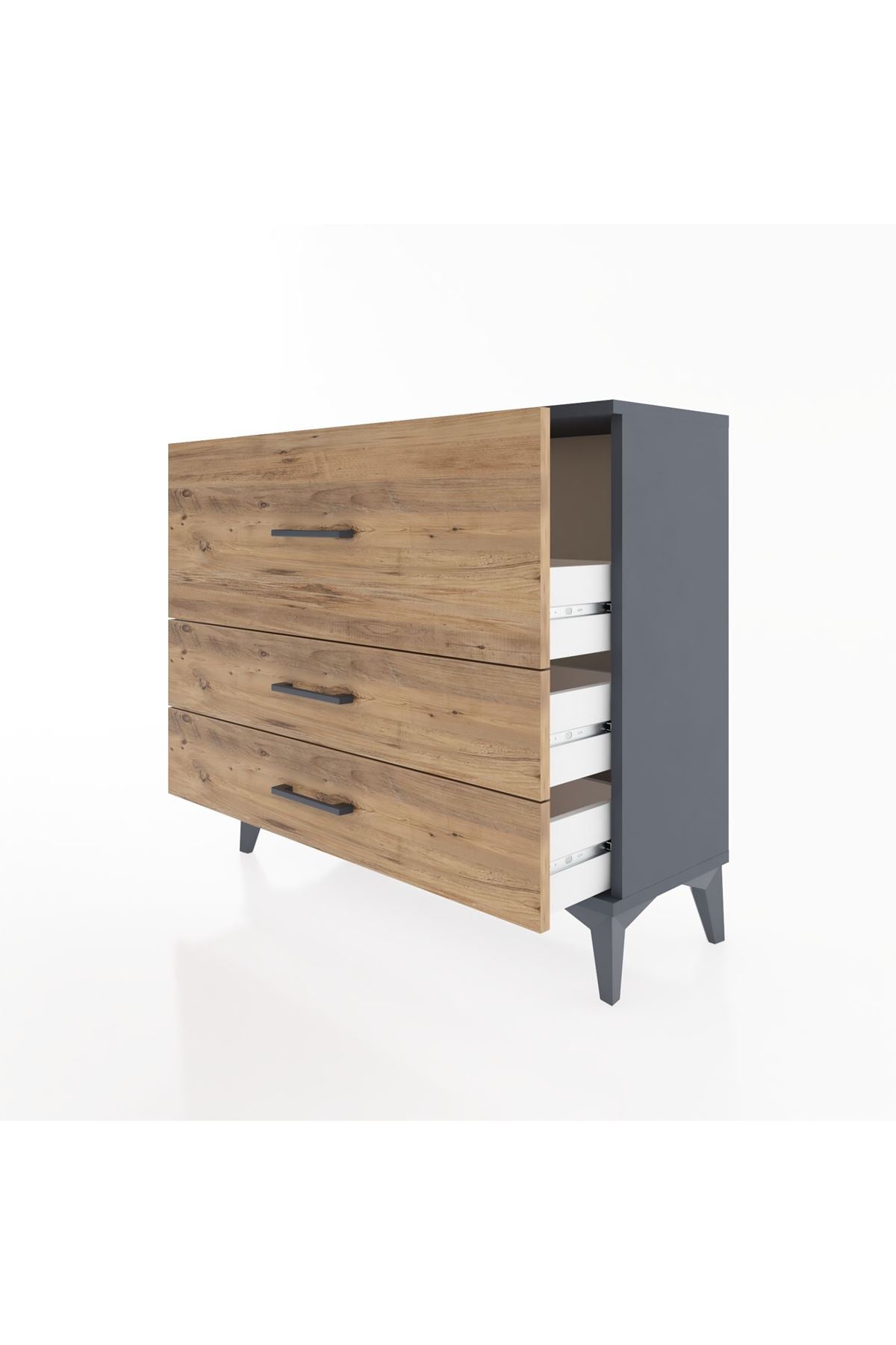 Arges Şifonyer 3 Çekmeceli 88x30x80 Antrasit-Çam