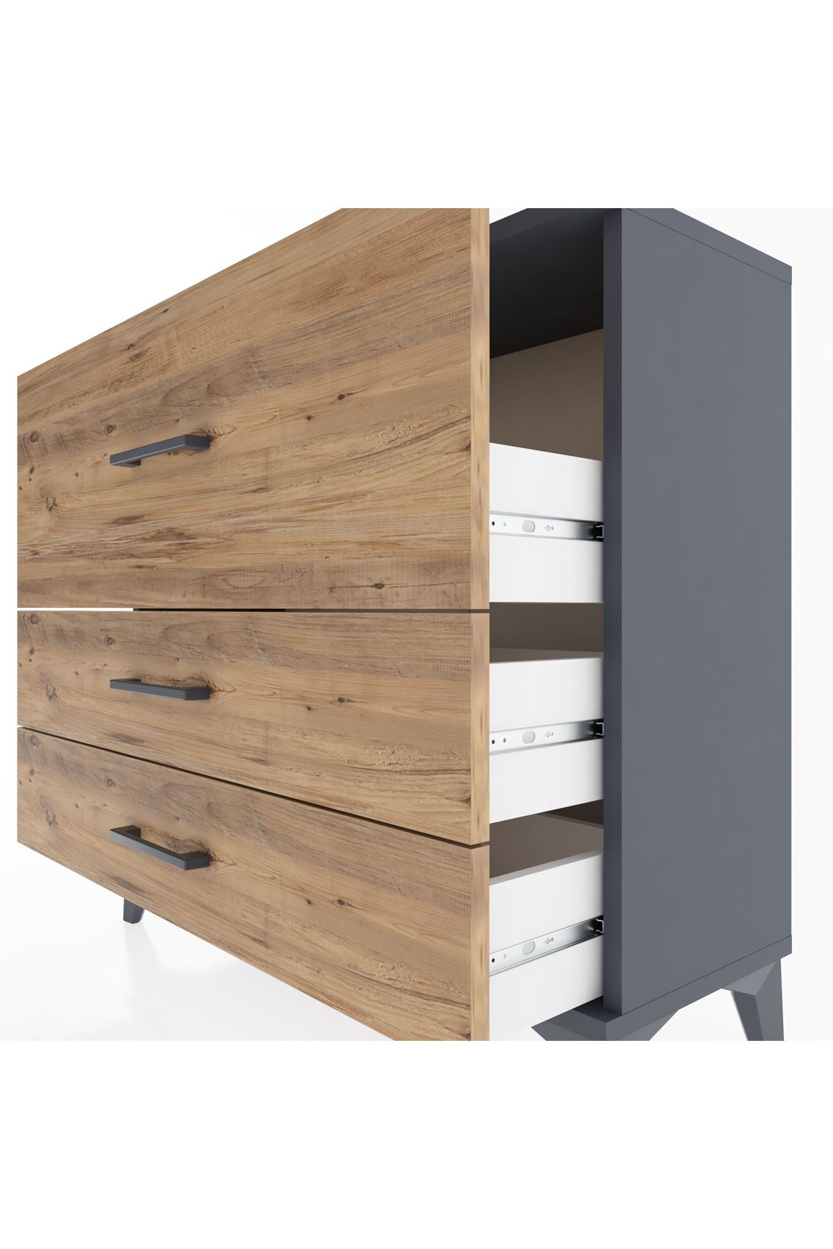 Arges Şifonyer 3 Çekmeceli 88x30x80 Antrasit-Çam