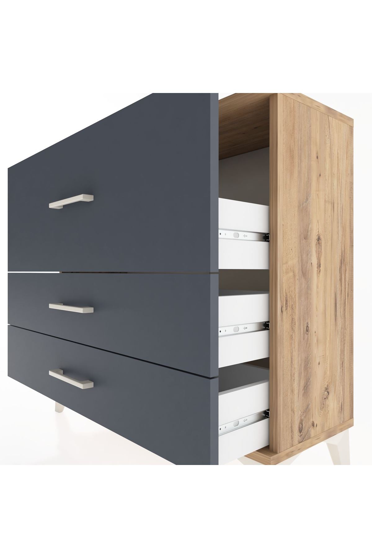 Arges Şifonyer 3 Çekmeceli 88x30x80 Çam-Antrasit