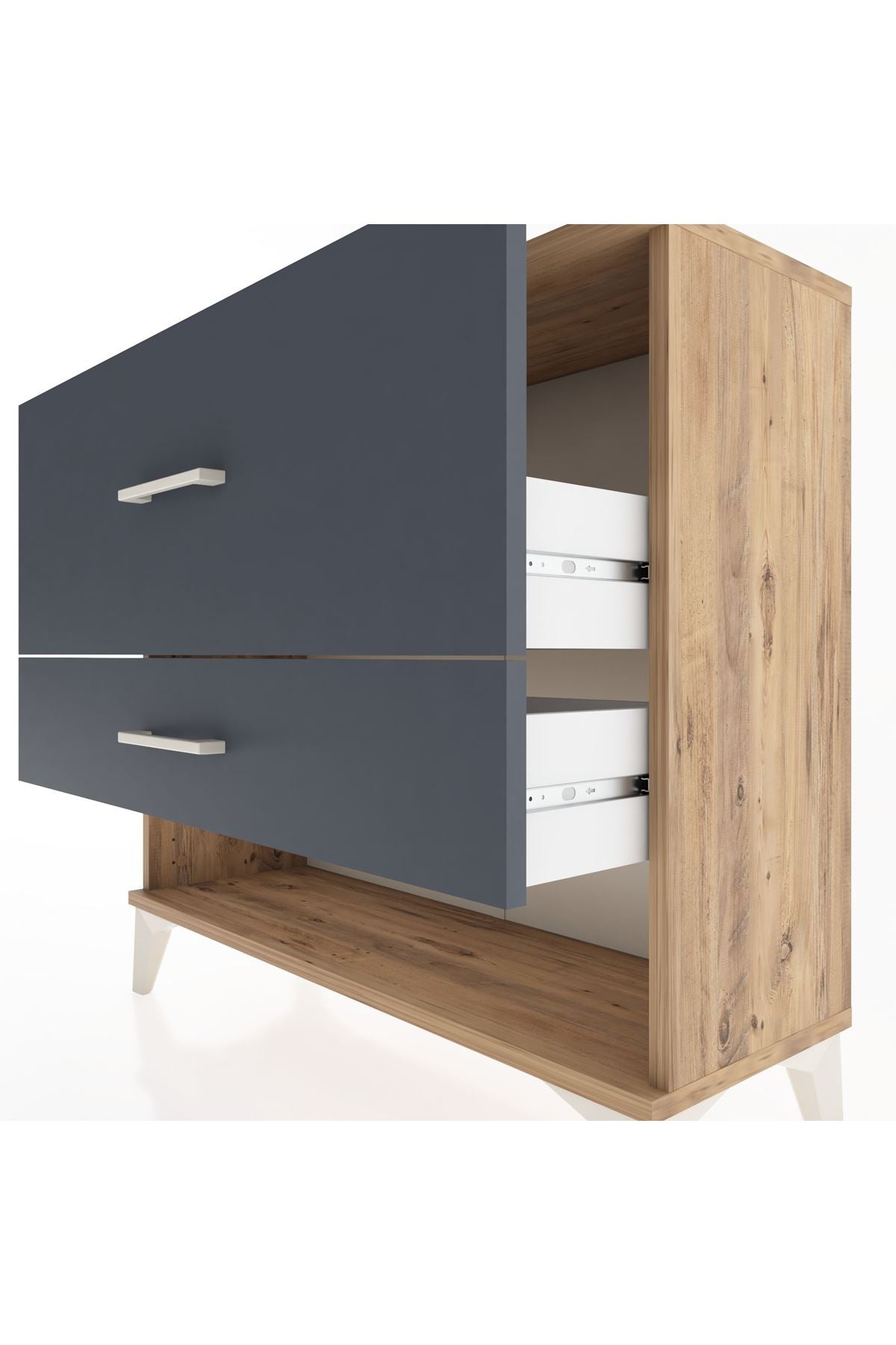 Arges Şifonyer 2 Çekmeceli 88x30x80 Çam-Antrasit