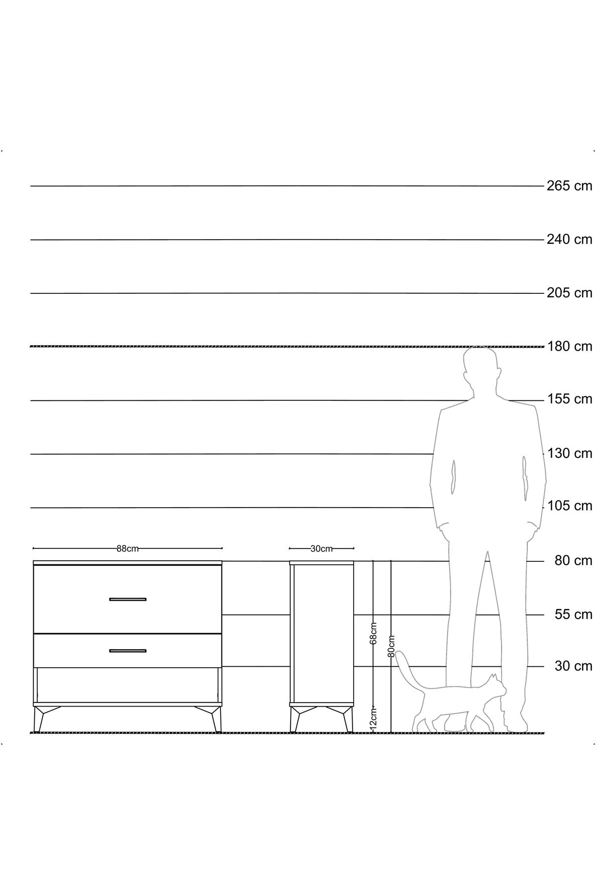 Arges Şifonyer 2 Çekmeceli 88x30x80 Çam-Antrasit