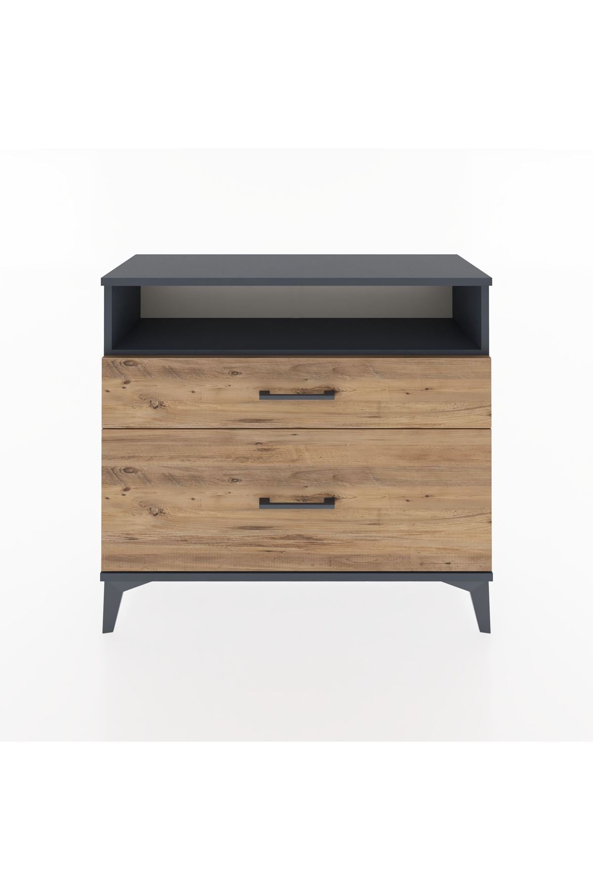 Arges Şifonyer Tek Raflı 2 Çekmeceli 88x30x80 Antrasit-Çam