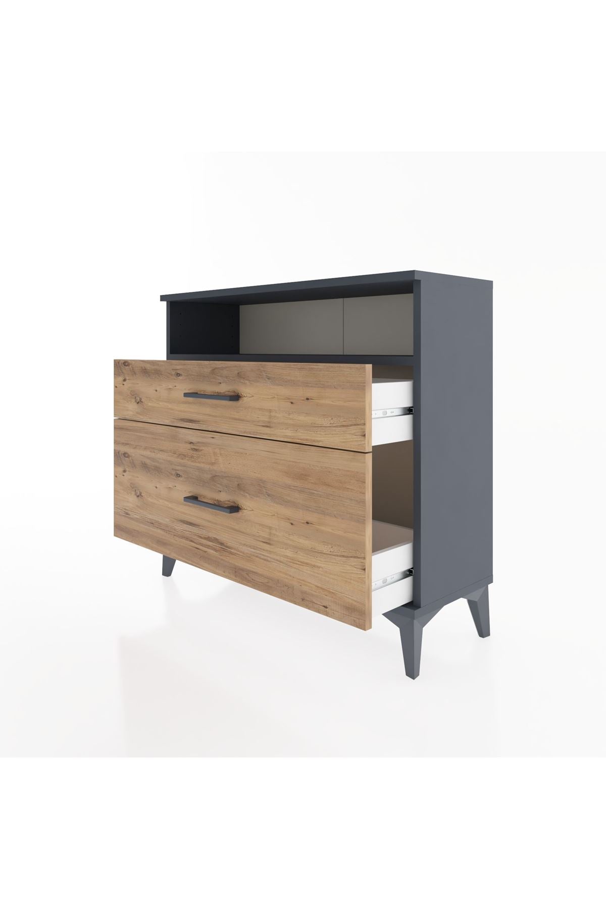 Arges Şifonyer Tek Raflı 2 Çekmeceli 88x30x80 Antrasit-Çam