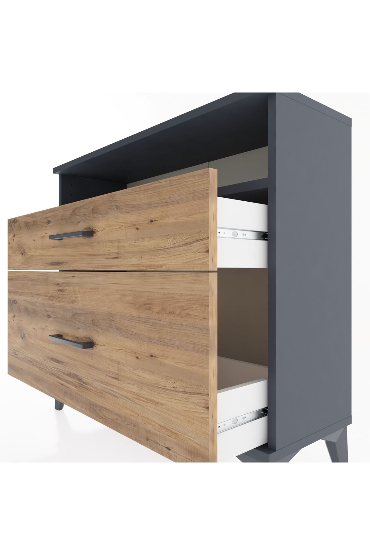 Arges Şifonyer Tek Raflı 2 Çekmeceli 88x30x80 Antrasit-Çam