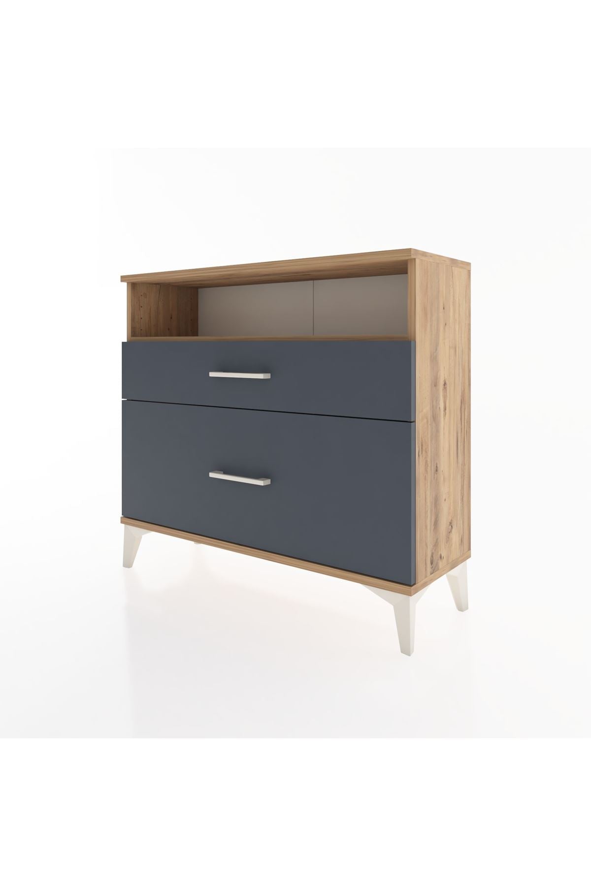 Arges Şifonyer Tek Raflı 2 Çekmeceli 88x30x80 Çam-Antrasit