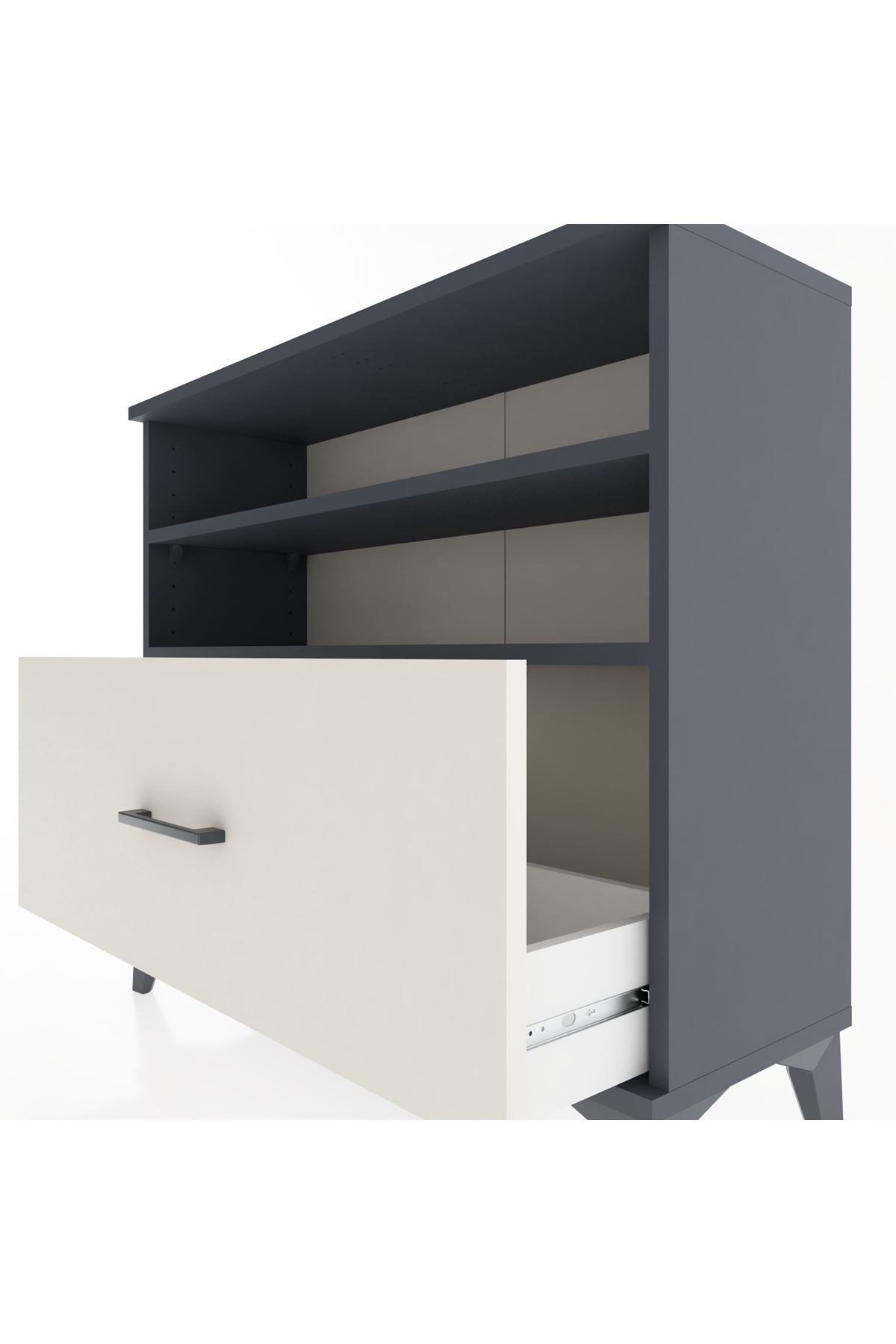 Arges Şifonyer 2 Raflı Tek Çekmeceli 88x30x80 Antrasit-Aytaşı
