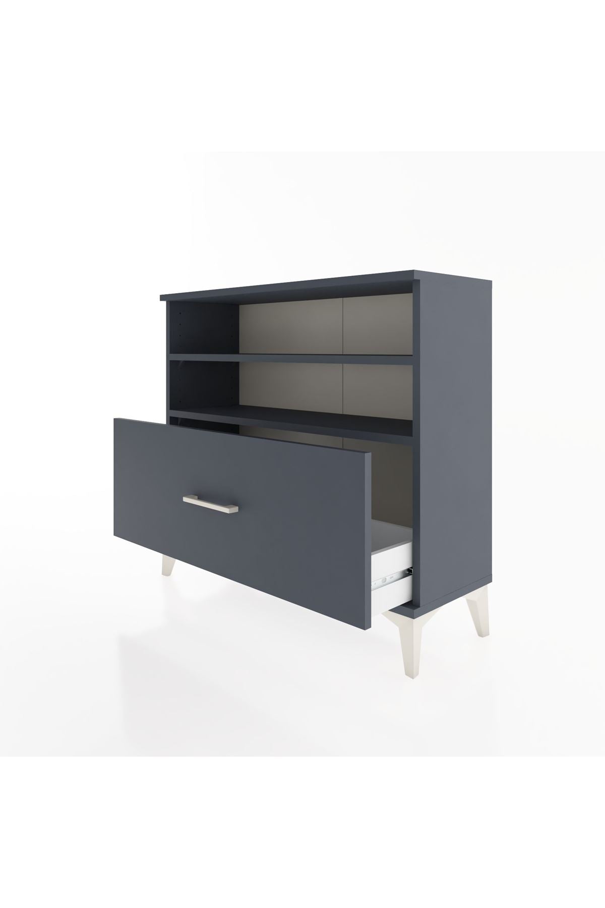 Arges Şifonyer 2 Raflı Tek Çekmeceli 88x30x80 Antrasit-Antrasit