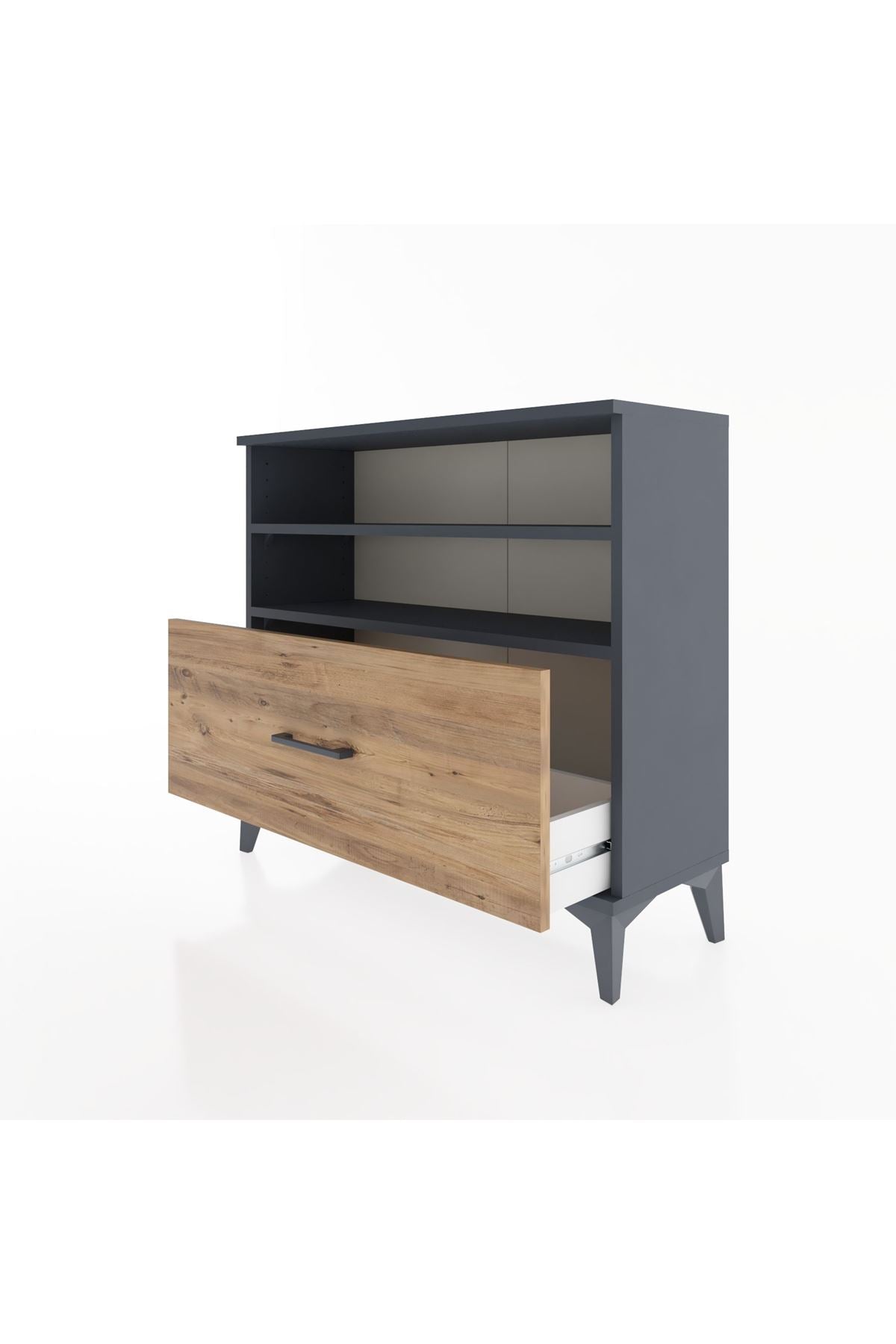 Arges Şifonyer 2 Raflı Tek Çekmeceli 88x30x80 Antrasit-Çam