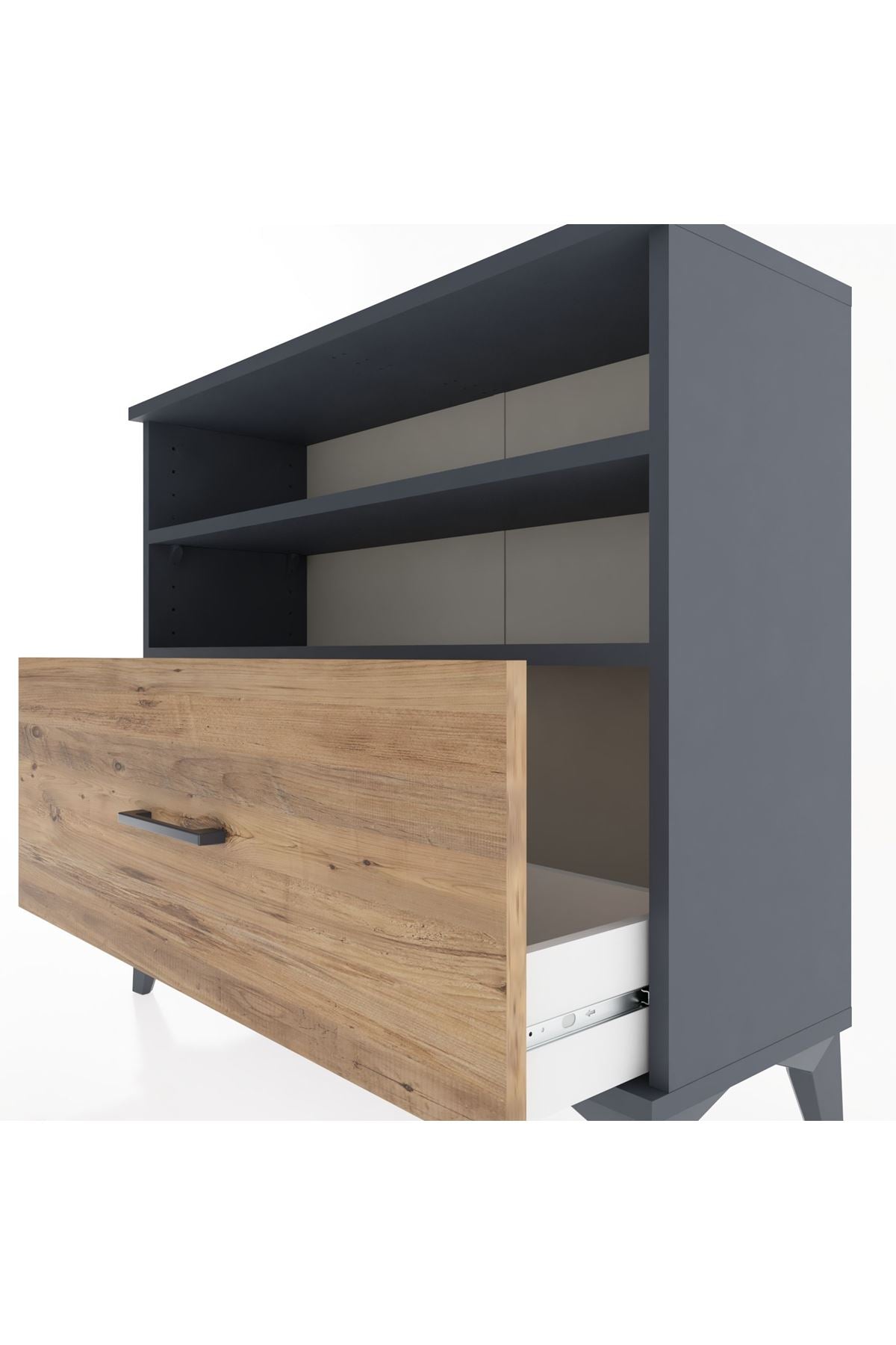 Arges Şifonyer 2 Raflı Tek Çekmeceli 88x30x80 Antrasit-Çam