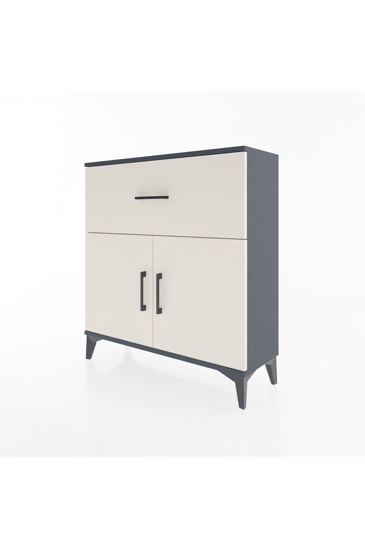 Arges Şifonyer Tek Raflı Tek Çekmeceli 2 Kapaklı 88x30x96 Antrasit-Aytaşı