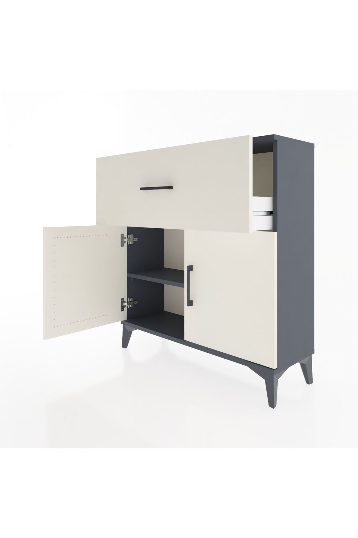 Arges Şifonyer Tek Raflı Tek Çekmeceli 2 Kapaklı 88x30x96 Antrasit-Aytaşı