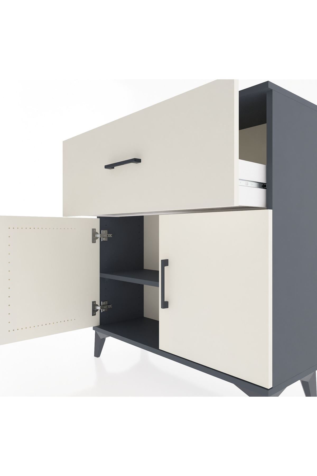 Arges Şifonyer Tek Raflı Tek Çekmeceli 2 Kapaklı 88x30x96 Antrasit-Aytaşı