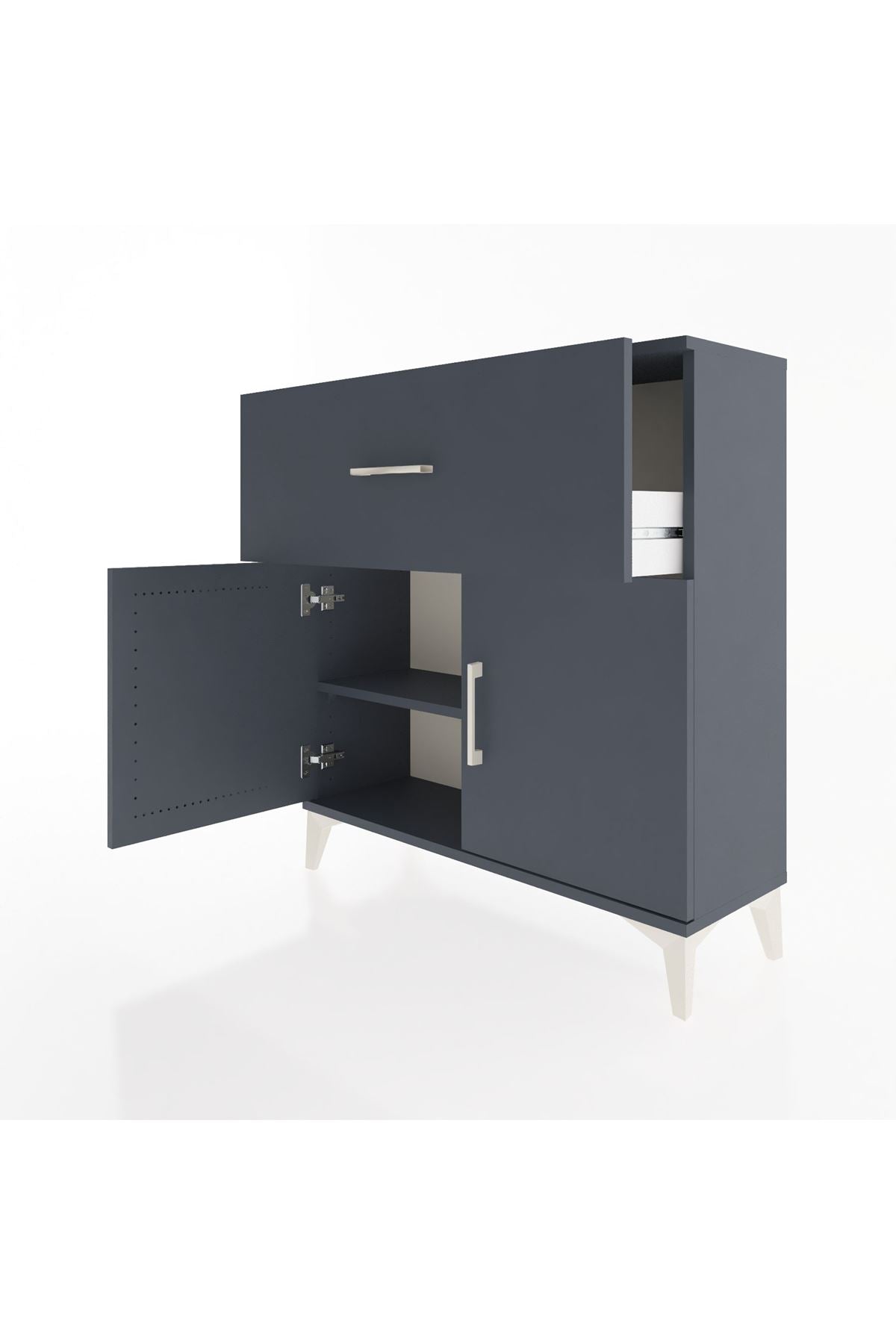 Arges Şifonyer Tek Raflı Tek Çekmeceli 2 Kapaklı 88x30x96 Antrasit-Antrasit