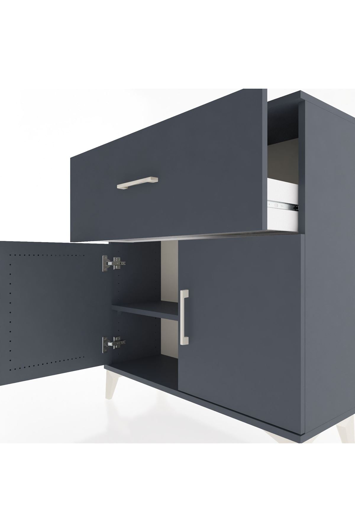 Arges Şifonyer Tek Raflı Tek Çekmeceli 2 Kapaklı 88x30x96 Antrasit-Antrasit