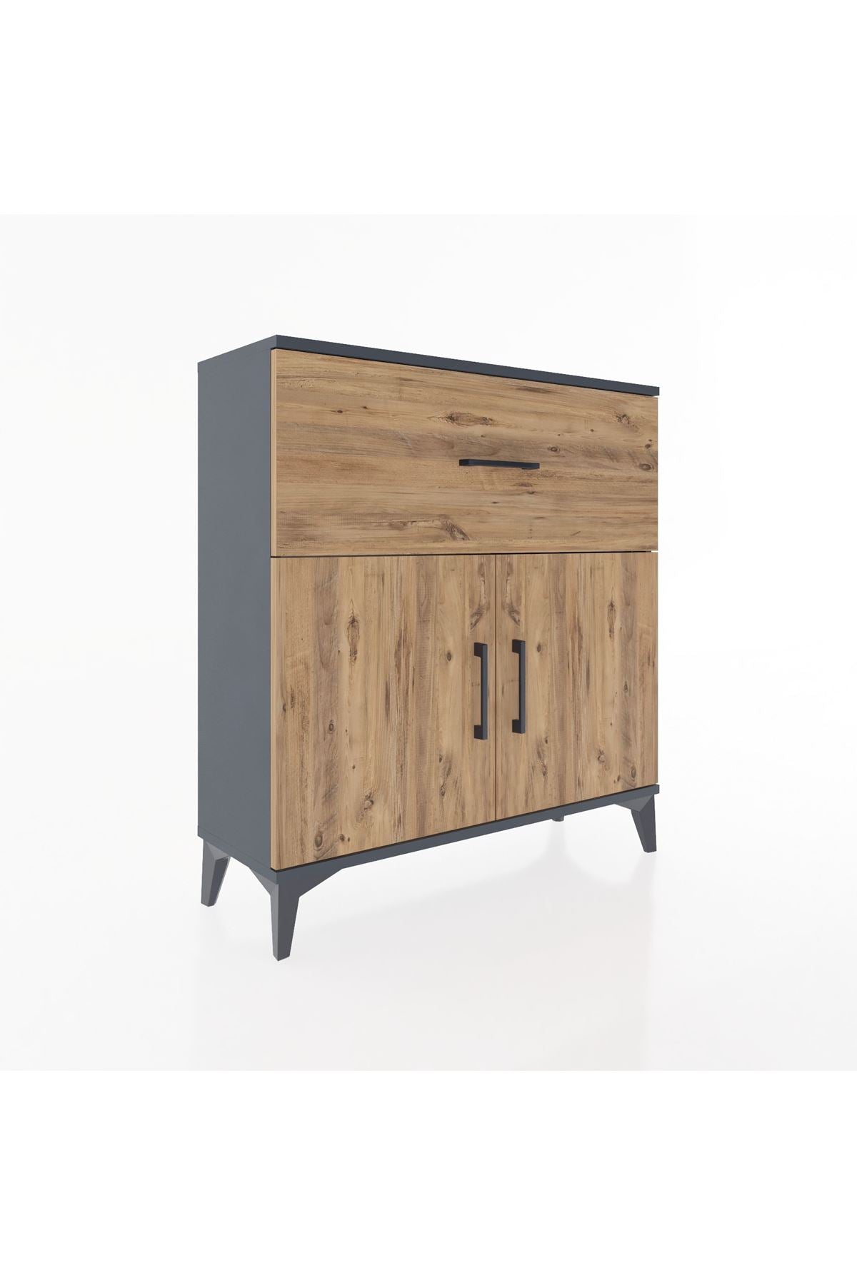 Arges Şifonyer Tek Raflı Tek Çekmeceli 2 Kapaklı 88x30x96 Antrasit-Çam