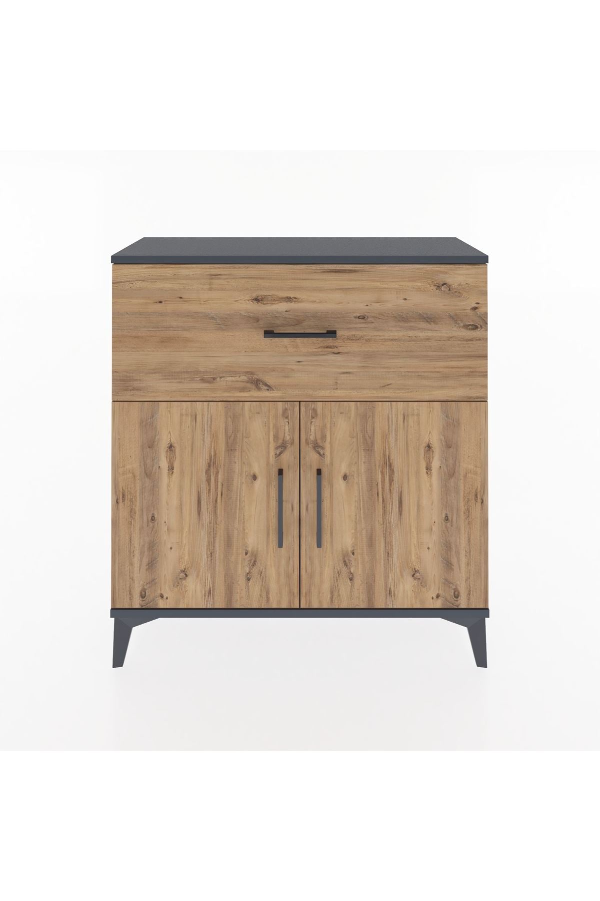 Arges Şifonyer Tek Raflı Tek Çekmeceli 2 Kapaklı 88x30x96 Antrasit-Çam