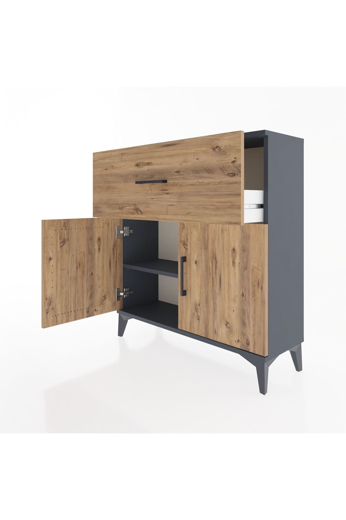 Arges Şifonyer Tek Raflı Tek Çekmeceli 2 Kapaklı 88x30x96 Antrasit-Çam