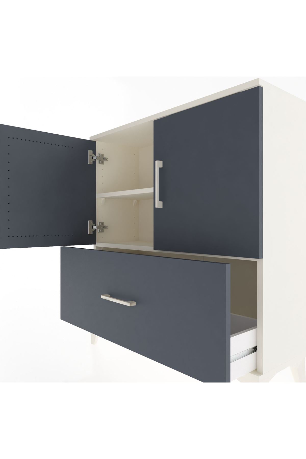 Arges Şifonyer 2 Raflı Tek Çekmeceli 2 Kapaklı 88x30x96 Aytaşı-Antrasit