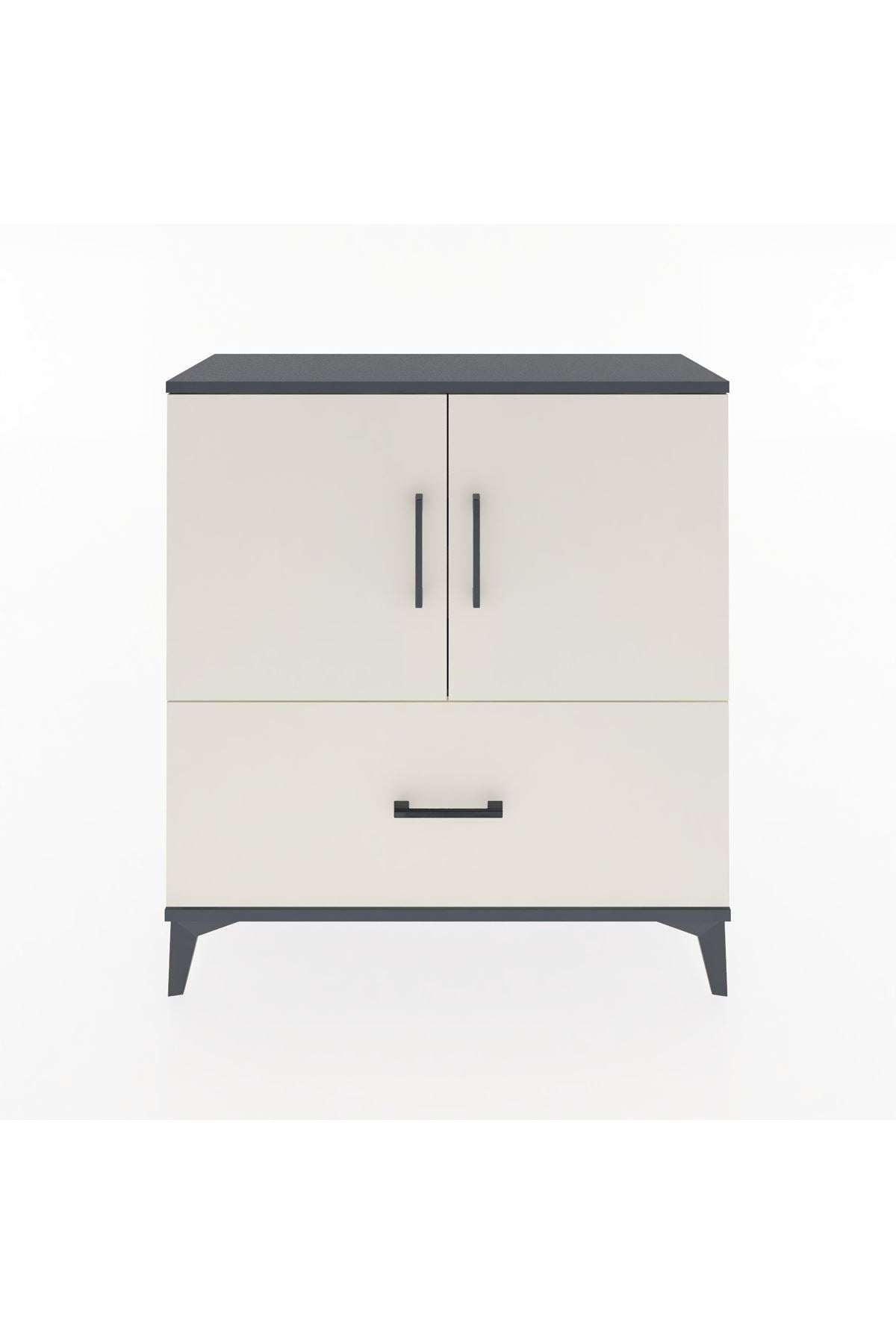 Arges Şifonyer 2 Raflı Tek Çekmeceli 2 Kapaklı 88x30x96 Antrasit-Aytaşı