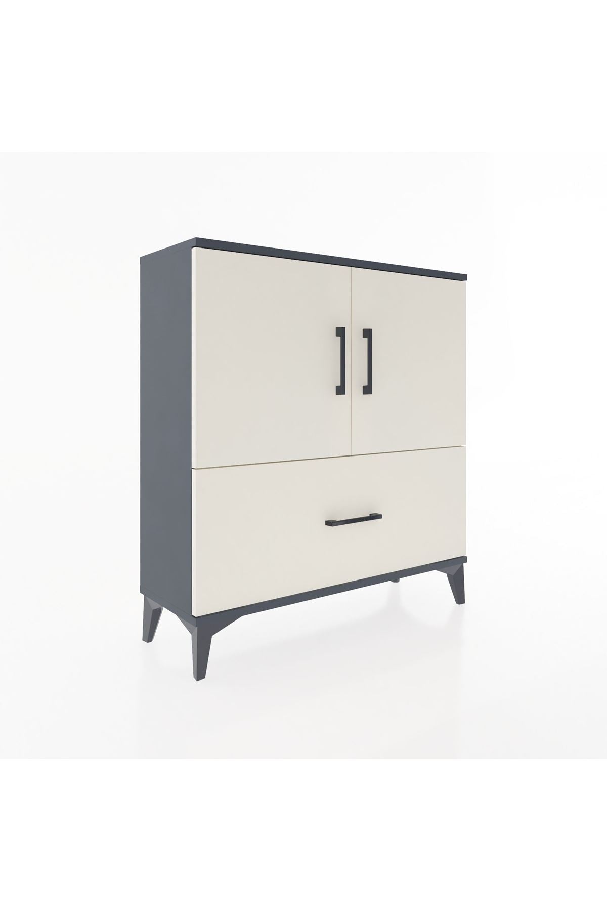 Arges Şifonyer 2 Raflı Tek Çekmeceli 2 Kapaklı 88x30x96 Antrasit-Aytaşı