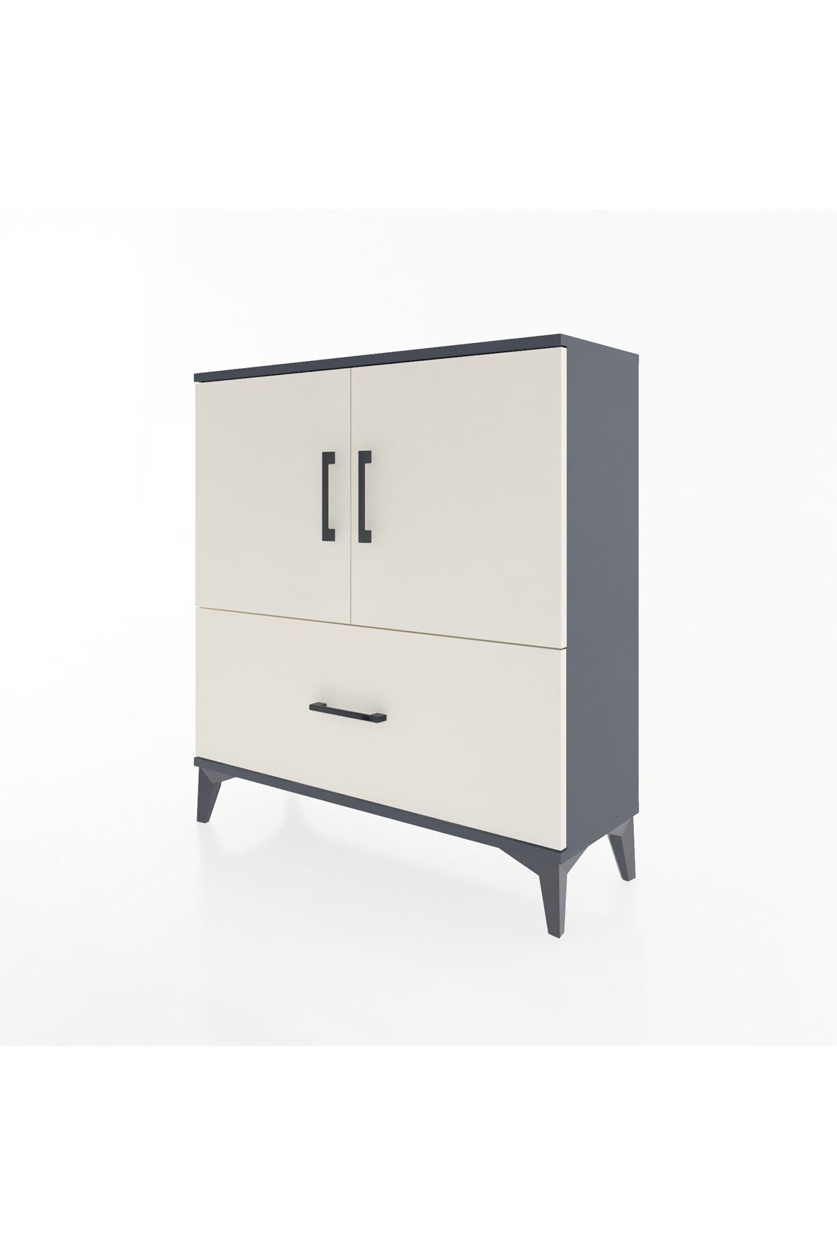 Arges Şifonyer 2 Raflı Tek Çekmeceli 2 Kapaklı 88x30x96 Antrasit-Aytaşı