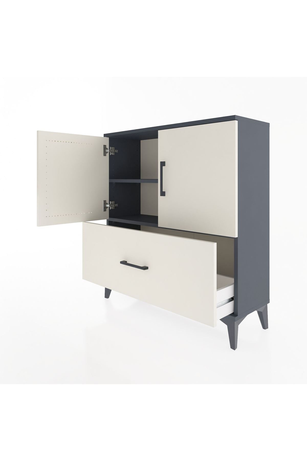 Arges Şifonyer 2 Raflı Tek Çekmeceli 2 Kapaklı 88x30x96 Antrasit-Aytaşı