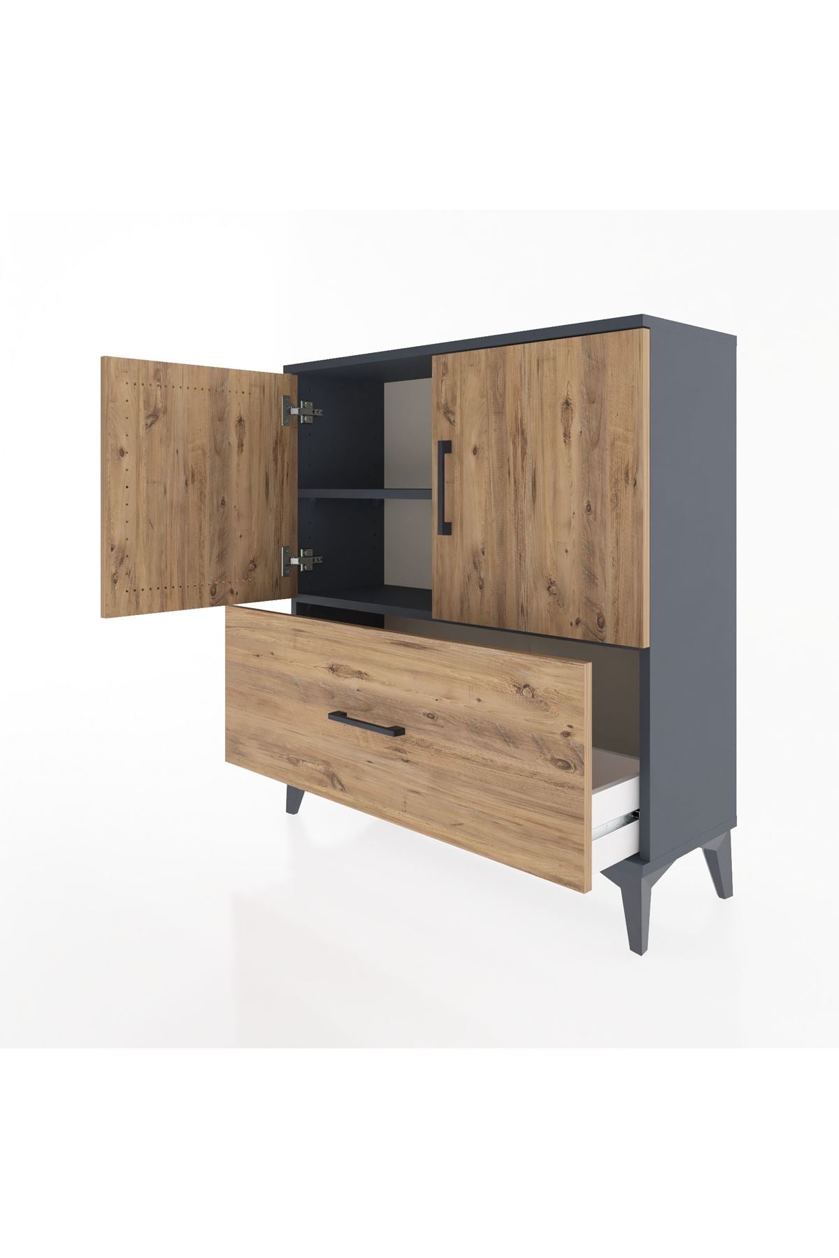 Arges Şifonyer 2 Raflı Tek Çekmeceli 2 Kapaklı 88x30x96 Antrasit-Çam