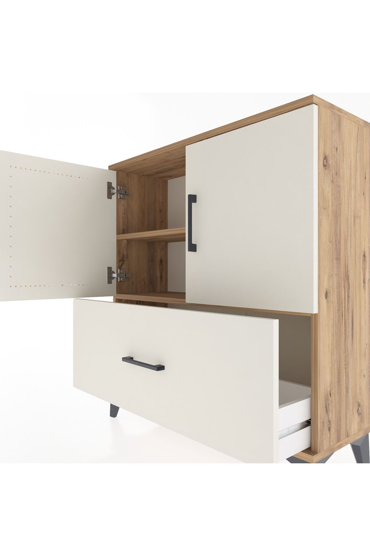 Arges Şifonyer 2 Raflı Tek Çekmeceli 2 Kapaklı 88x30x96 Çam-Aytaşı