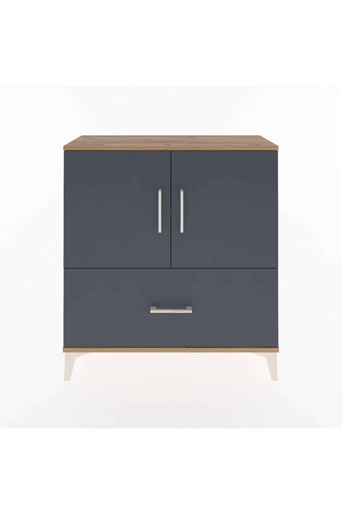 Arges Şifonyer 2 Raflı Tek Çekmeceli 2 Kapaklı 88x30x96 Çam-Antrasit