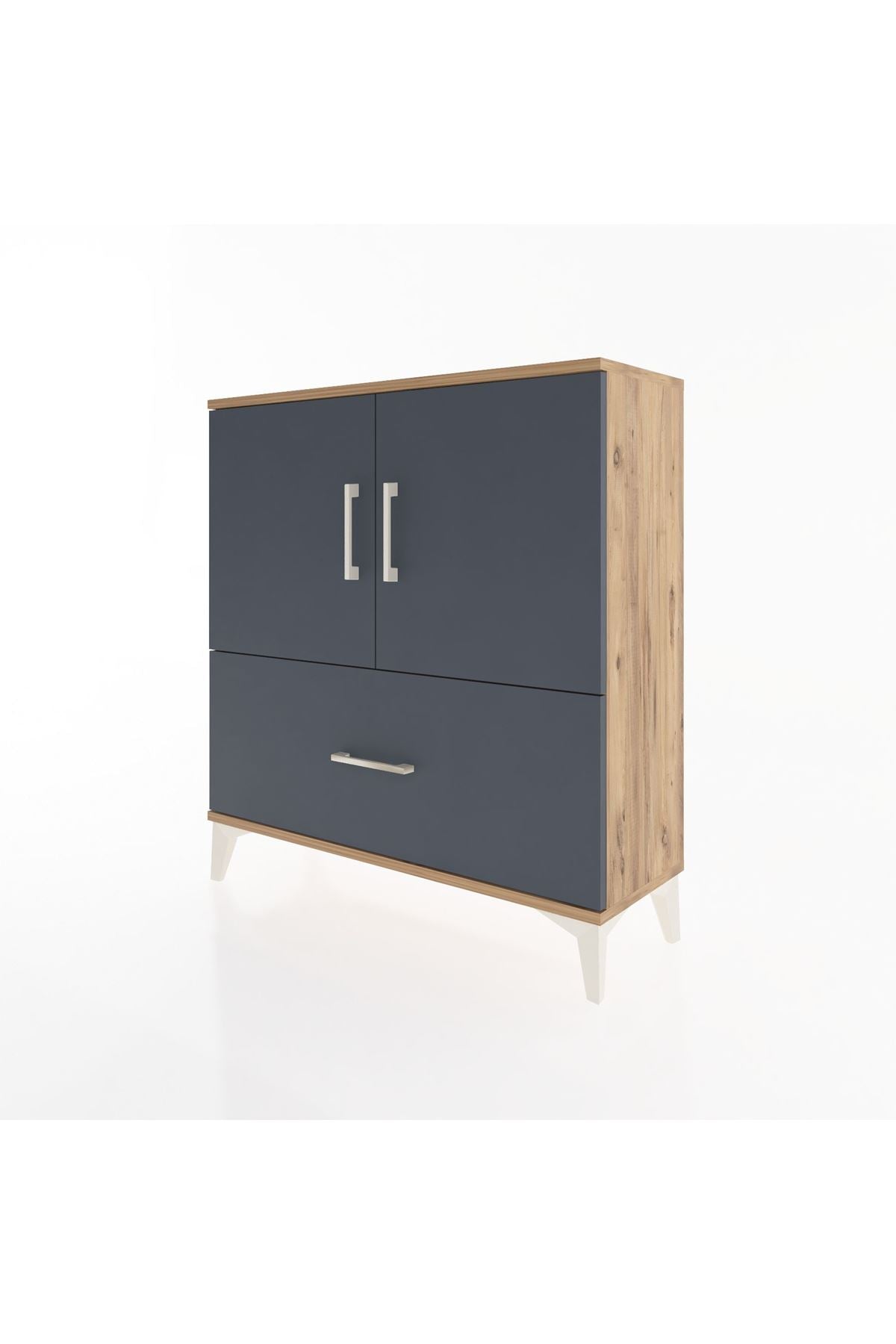 Arges Şifonyer 2 Raflı Tek Çekmeceli 2 Kapaklı 88x30x96 Çam-Antrasit