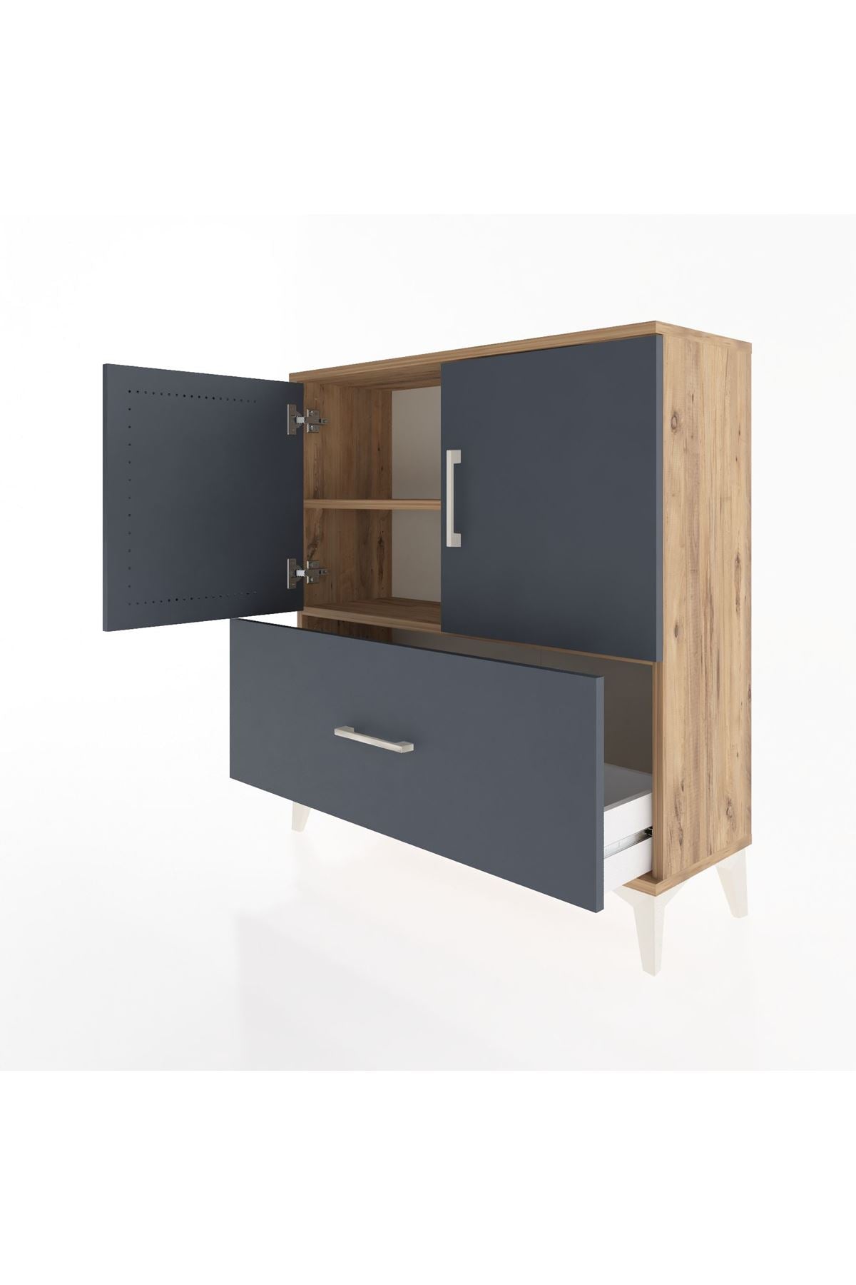 Arges Şifonyer 2 Raflı Tek Çekmeceli 2 Kapaklı 88x30x96 Çam-Antrasit