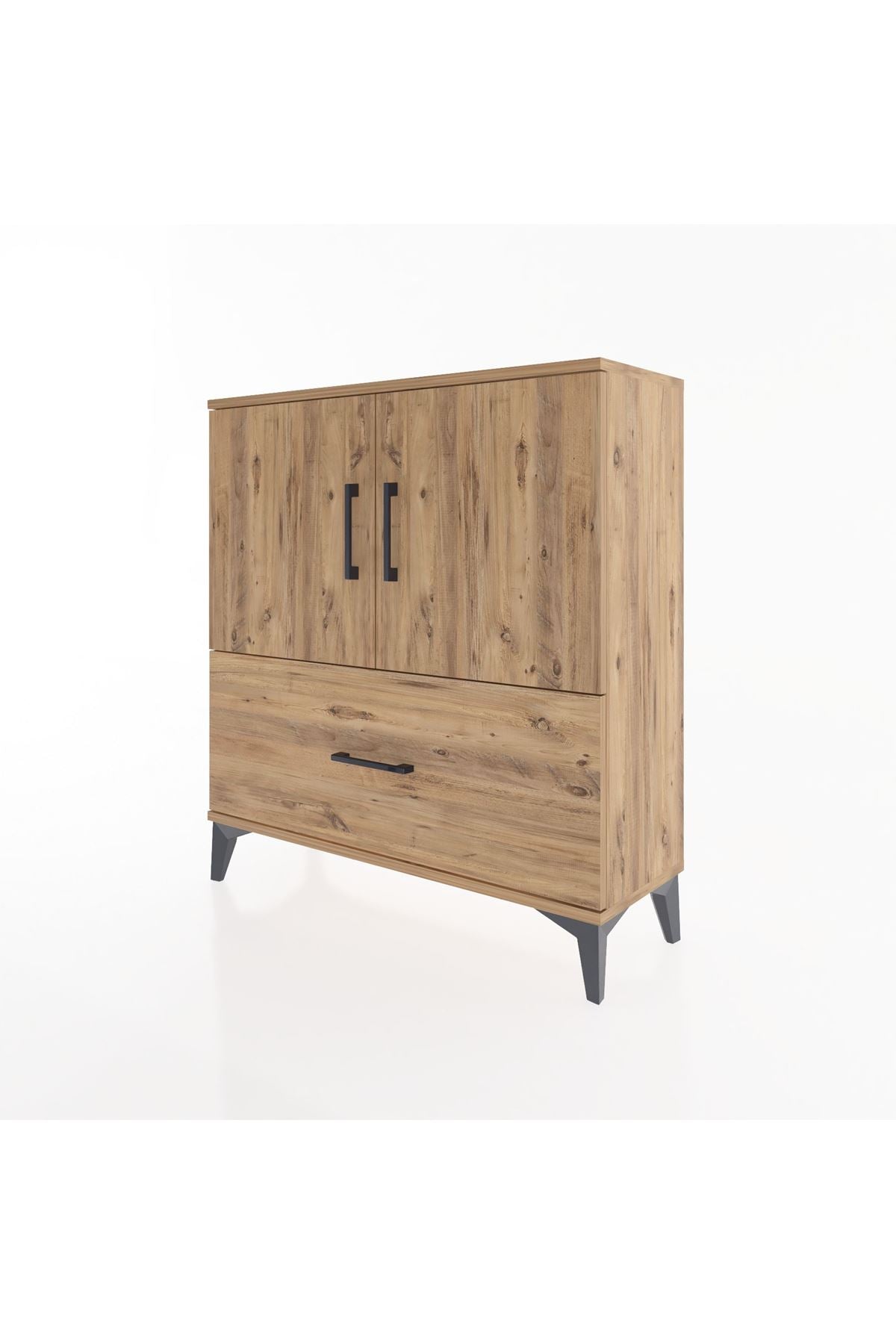 Arges Şifonyer 2 Raflı Tek Çekmeceli 2 Kapaklı 88x30x96 Çam-Çam