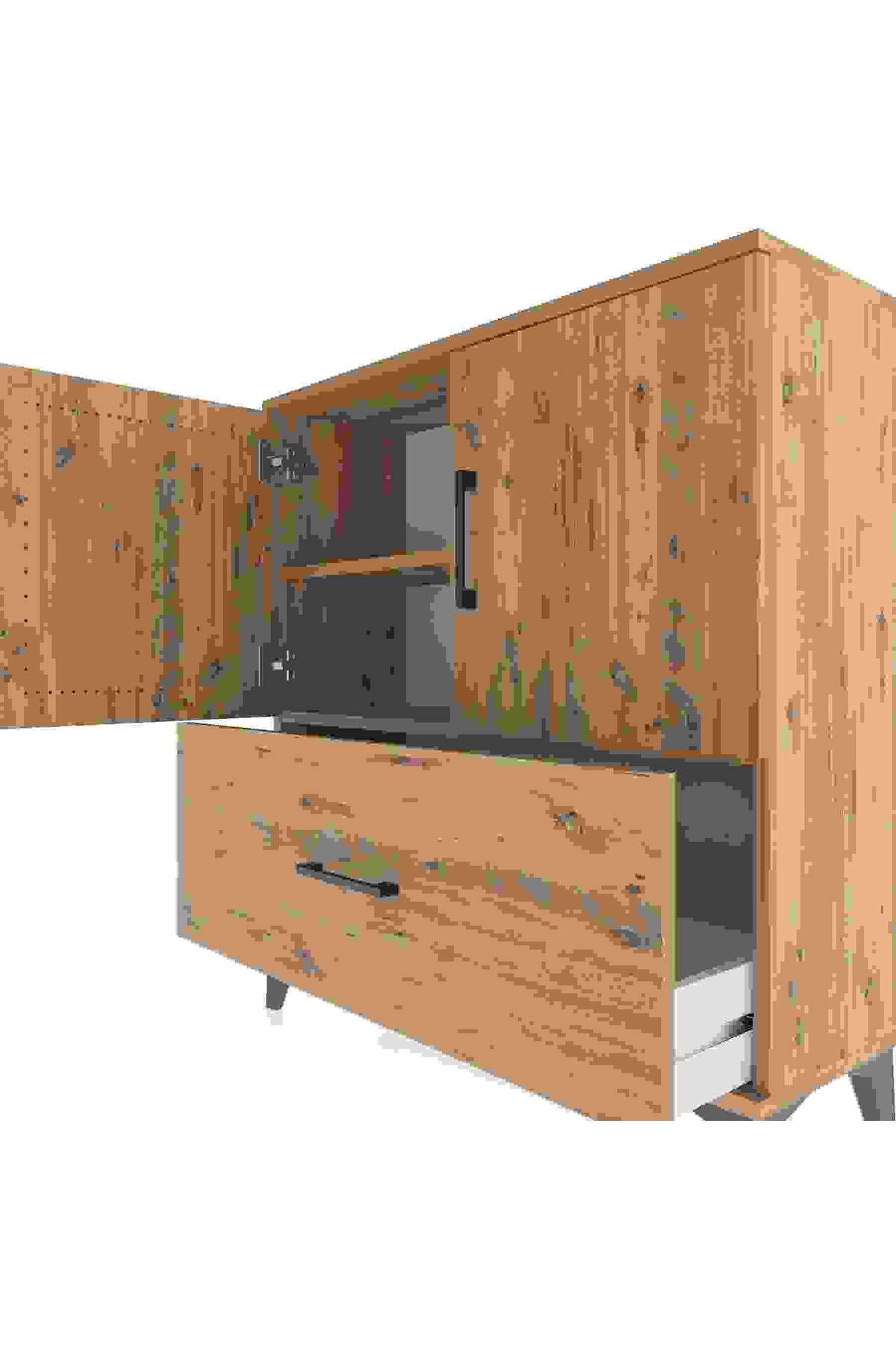 Arges Şifonyer 2 Raflı Tek Çekmeceli 2 Kapaklı 88x30x96 Çam-Çam