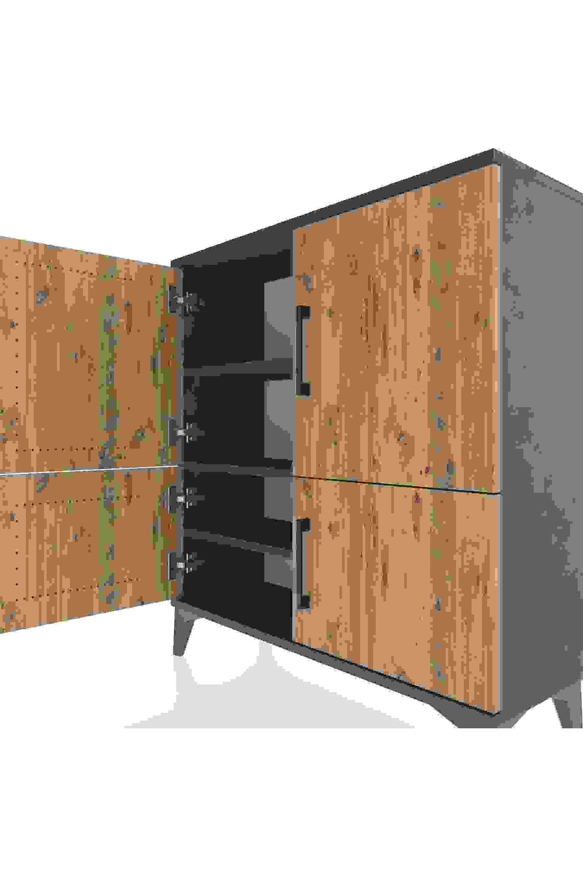 Arges Şifonyer 3 Raflı 4 Kapaklı 88x30x96 Antrasit-Çam